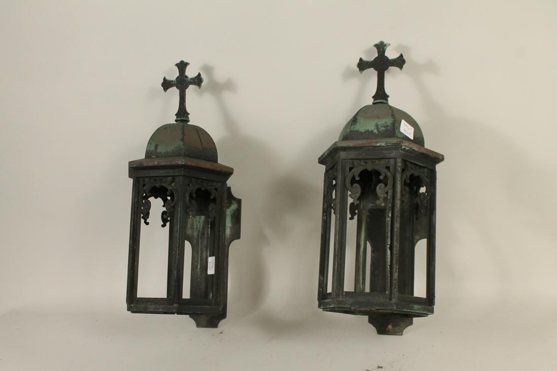 Pair Church Copper Wall Lanterns with Patina (1 of 6)