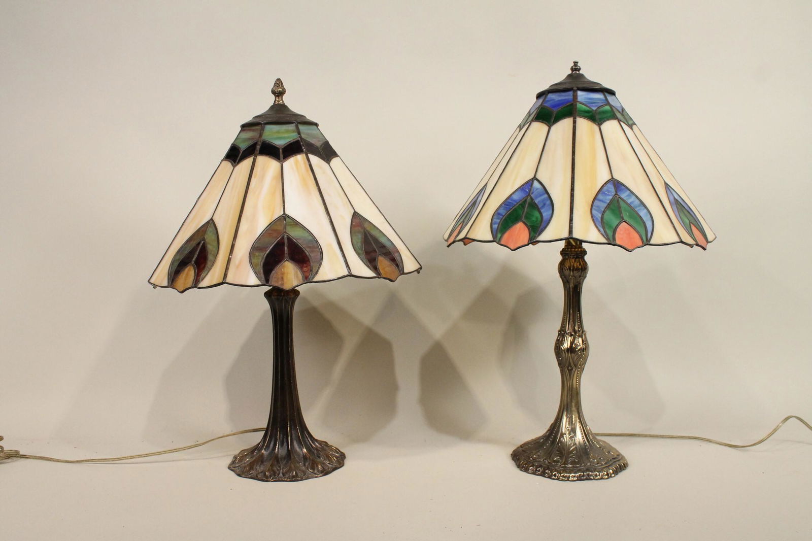 Two Stained Glass and Brass Table Lamps (1 of 6)