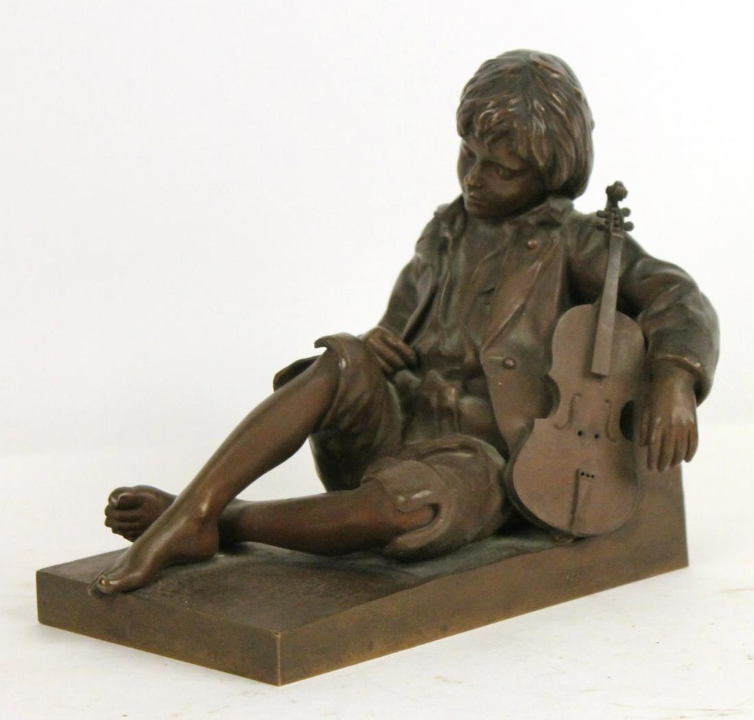 Bronze "The Idle Fiddler" Sculpture Leon Tharel (1 of 6)