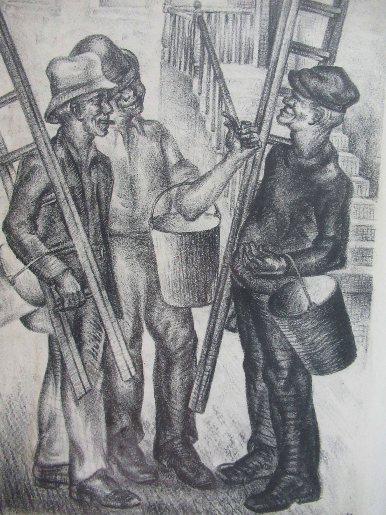 Alexander Kruse Lithograph of Window Washers (1 of 7)