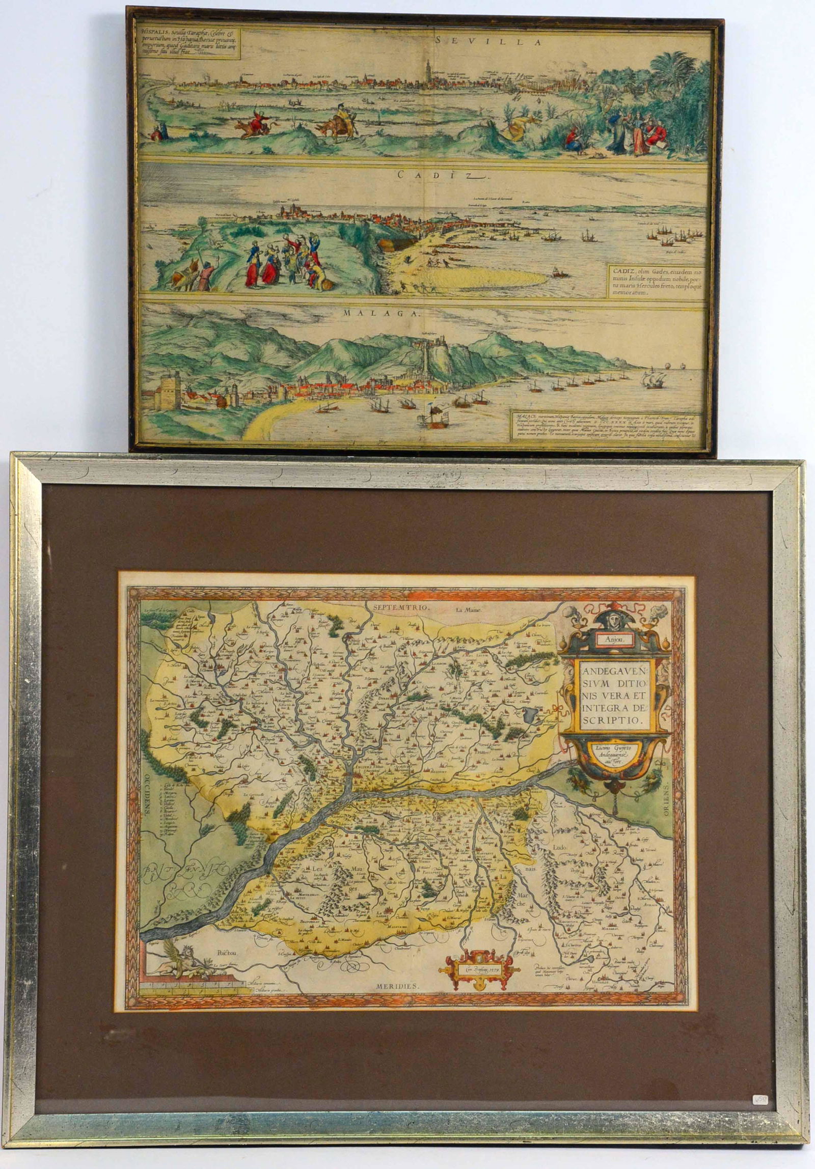 Two Colored Engravings of Maps and Cities (1 of 11)