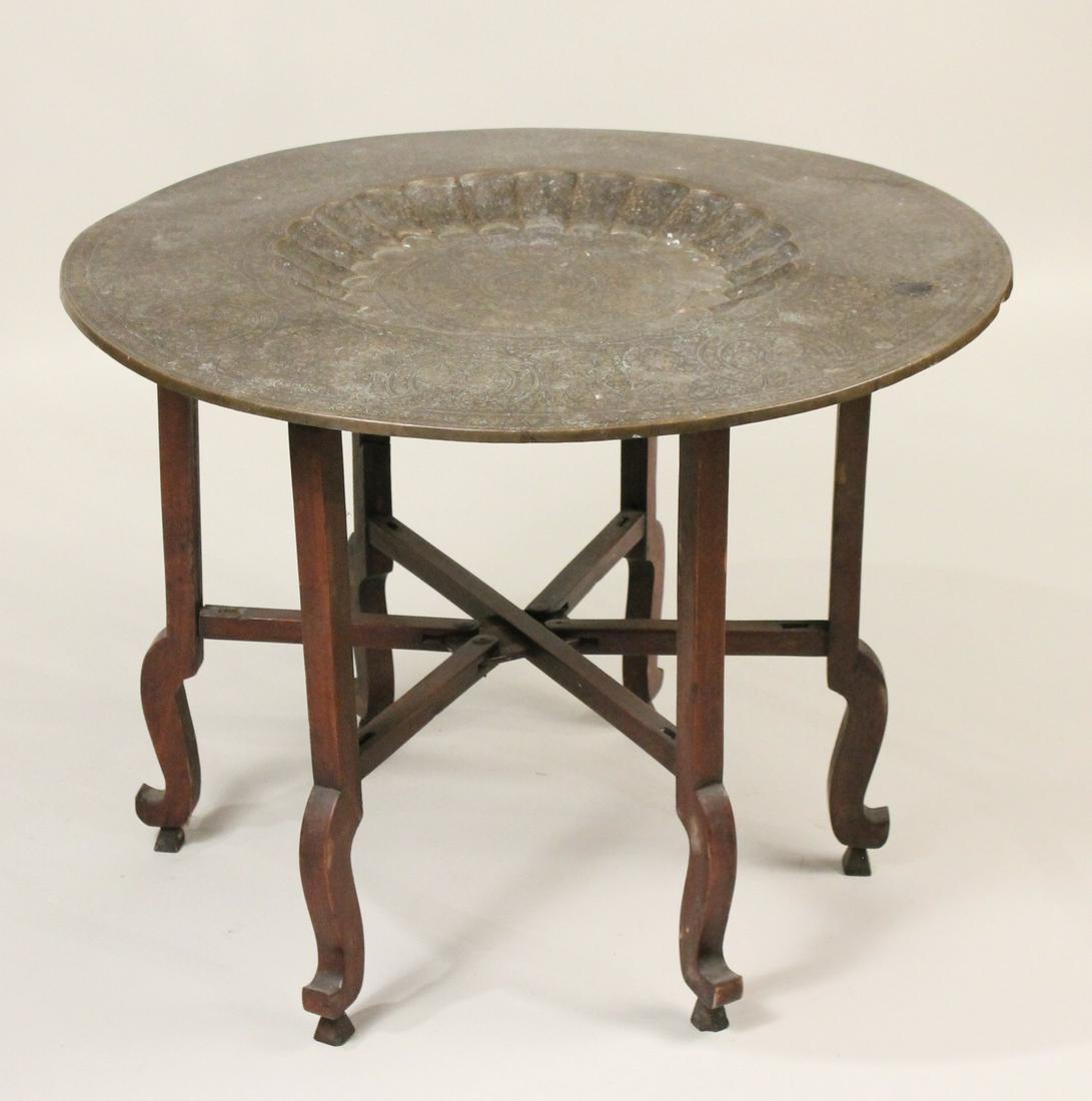 Indian Brass Engraved Round Table on Stand (1 of 7)