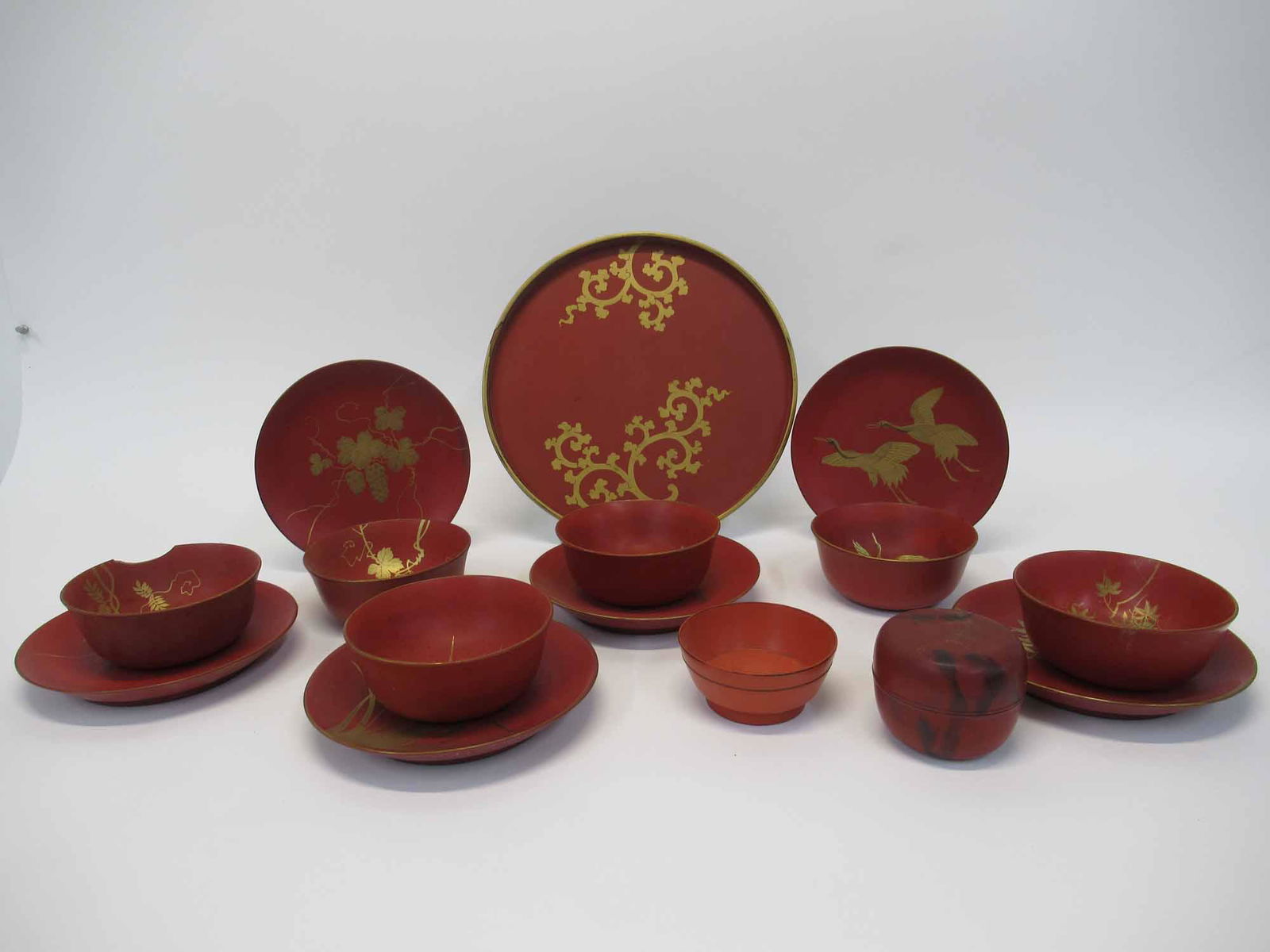 Set of Red Lacquered Oriental Plates (1 of 6)