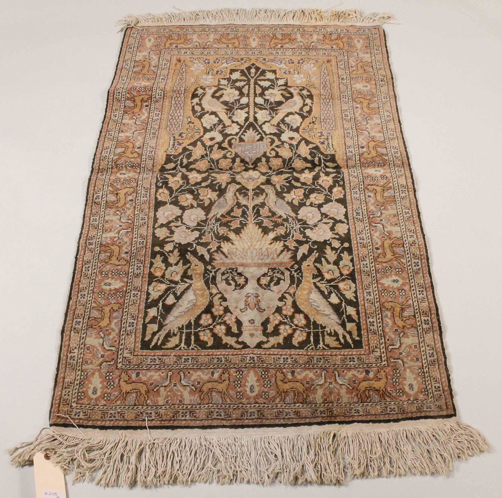 Persian Prayer Rug: 20th C., with bird and deer motif. 4'8"l x 36"w