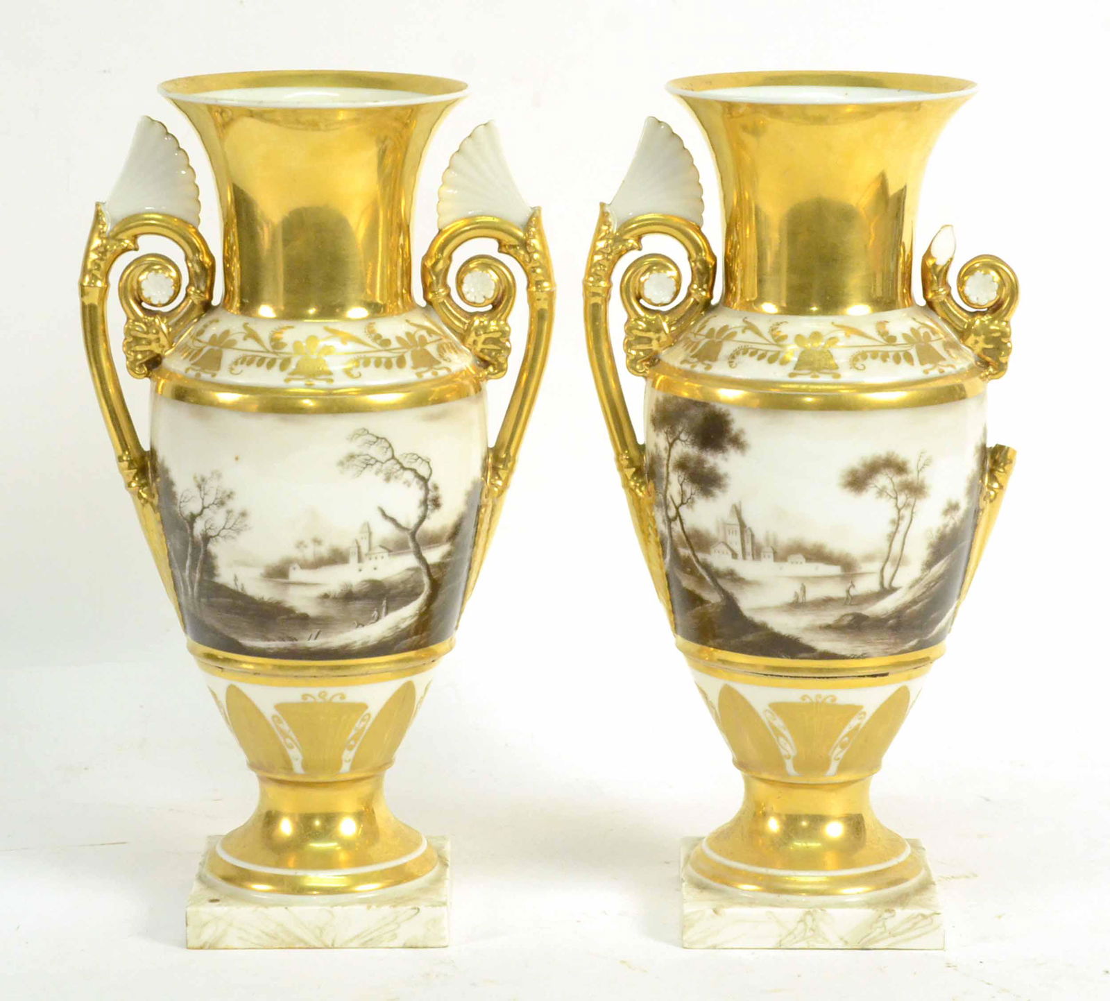Pair of French Porcelain Double Handled Urns (1 of 6)