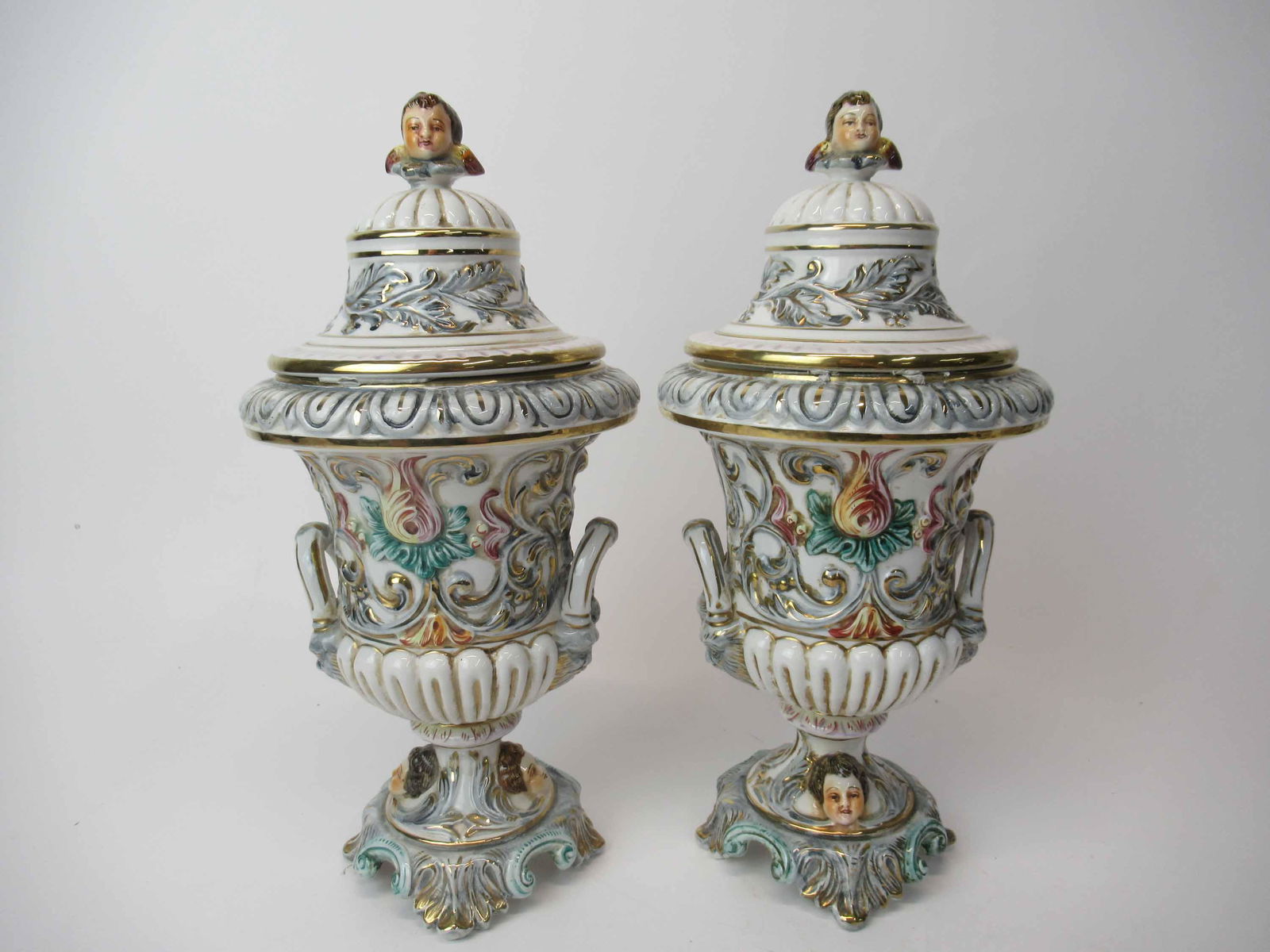 Pair of Capo-di-Monte Covered Urns (1 of 4)