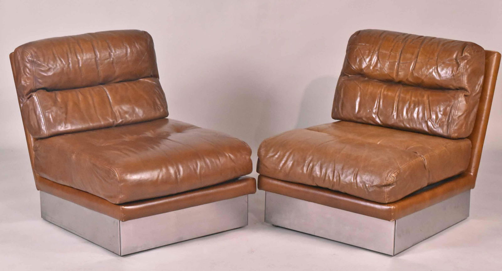 Vintage Brown Leather Sofa and Pair of Chairs (1 of 6)