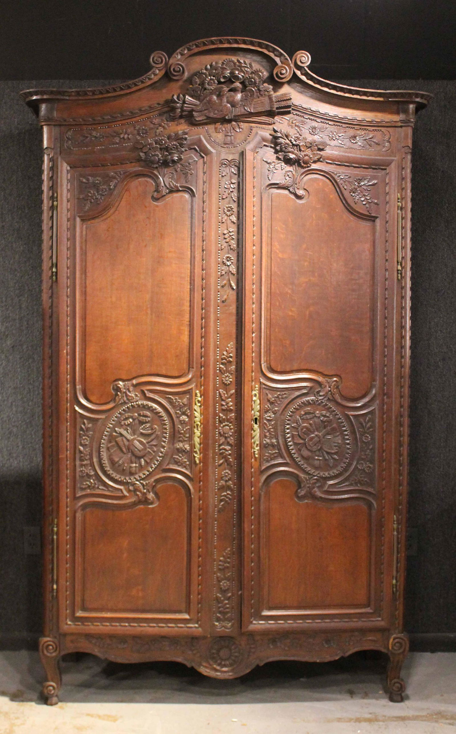 French Provincial Carved Oak Armoire (1 of 6)