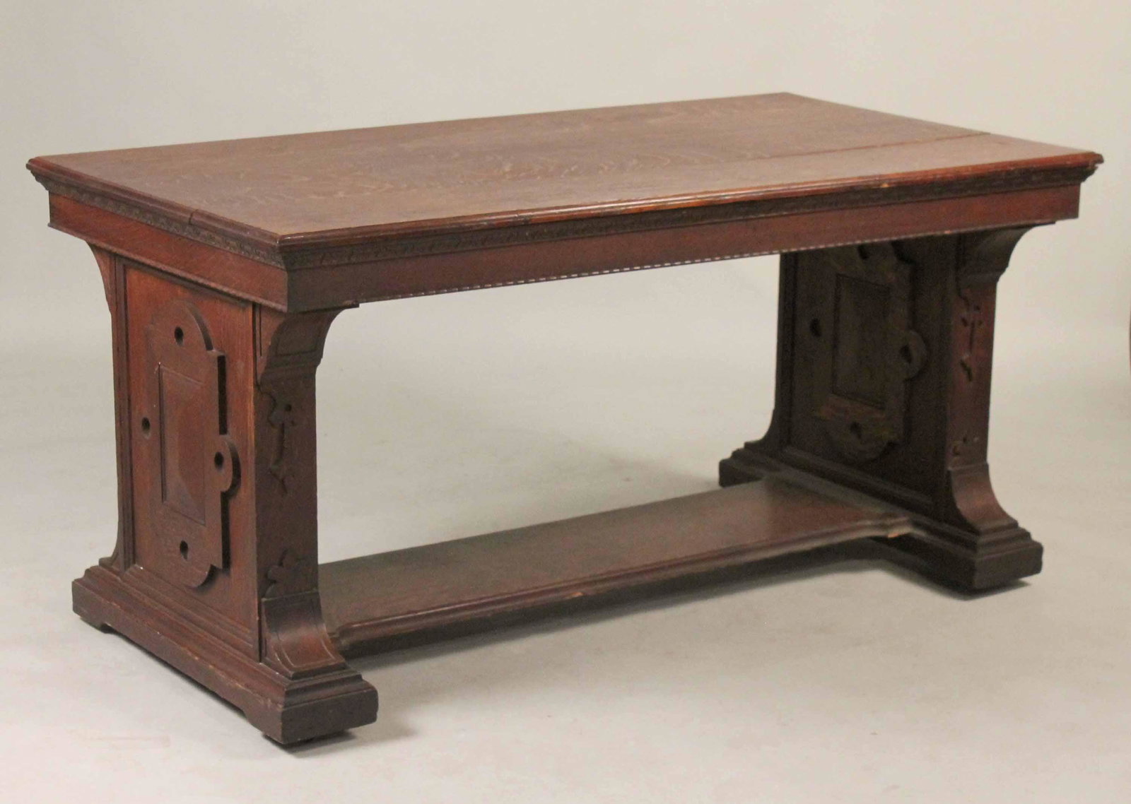 Victorian Oak Trestle Base Library Table (1 of 5)