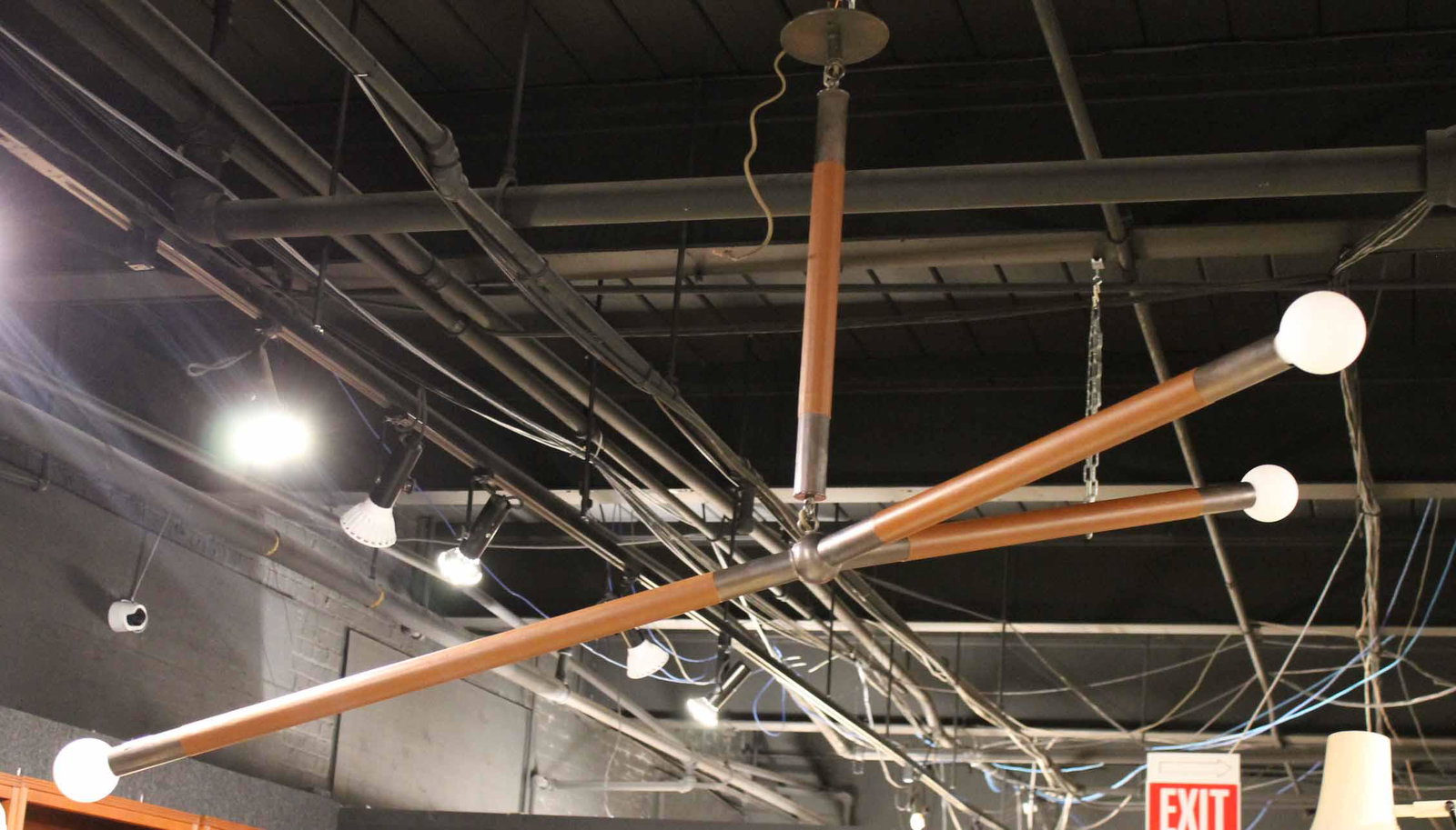 Modern Leather and Metal Three Light Fixture (1 of 7)