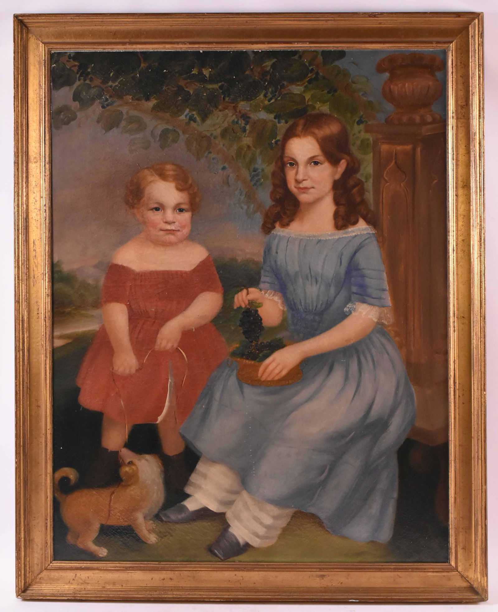 Oil on Canvas, Folk Art Portrait of Two Girls (1 of 9)