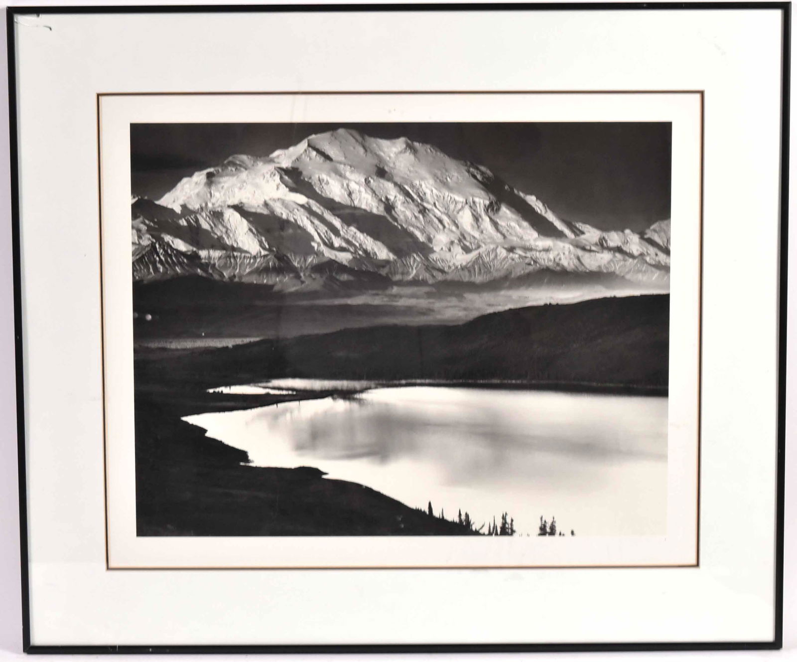 Black and White Print of a Mountain and Lake (1 of 6)