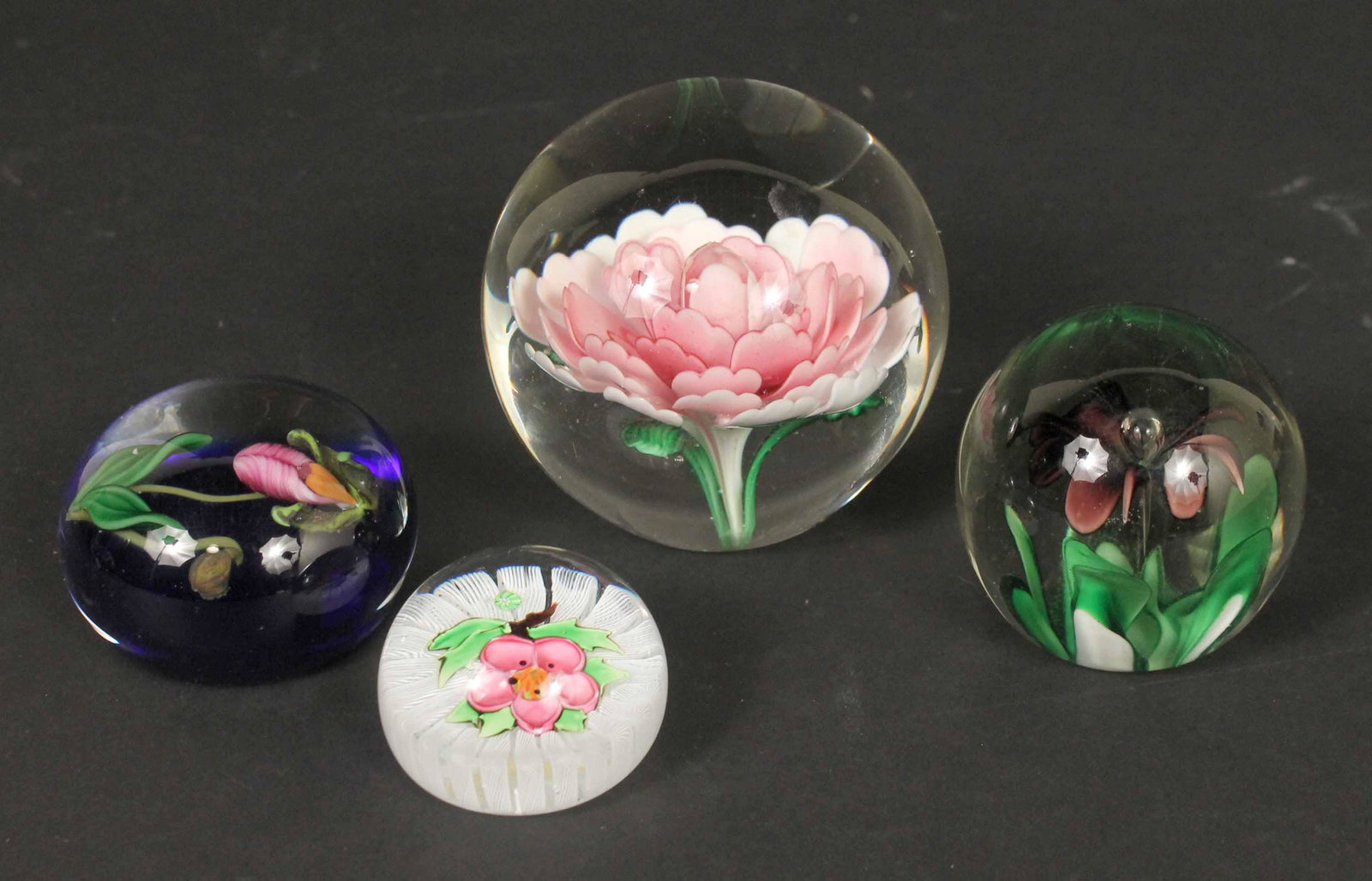 Four Art Glass Floral Paperweights (1 of 5)