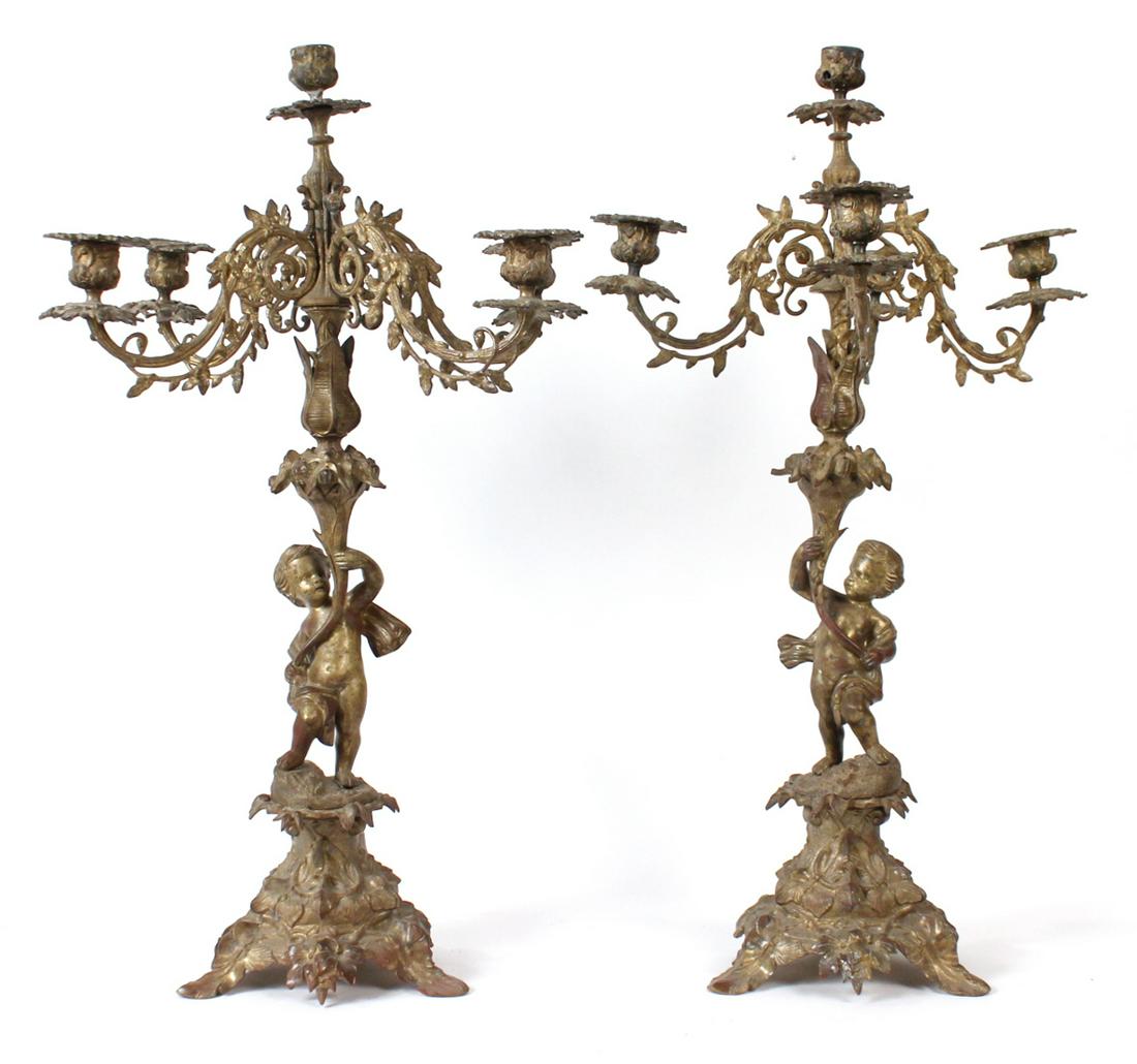 Pair Neoclassical Gilt Metal Figural Candelabra (1 of 6)