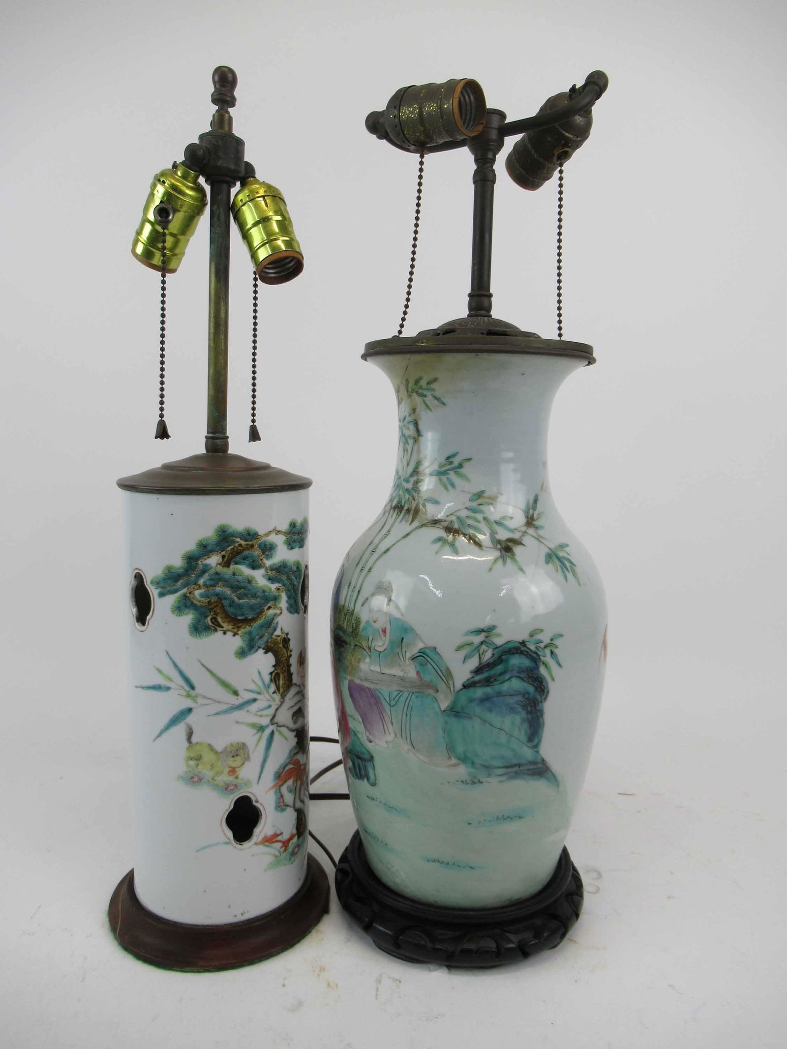 Chinese Table Lamp Depicting Elders Playing Game (1 of 5)