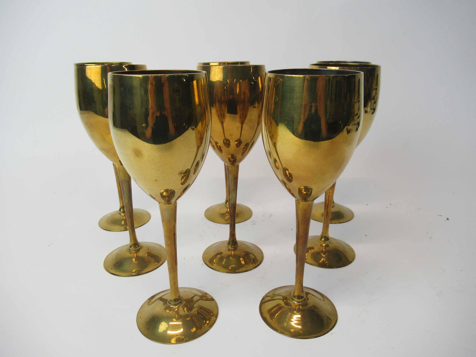Eight Brass Wine Glasses: Used condition. 8-1/4"h