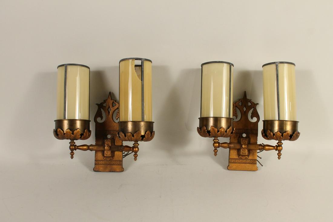 Pair Gilt Metal Two Arm Wall Sconces (1 of 5)