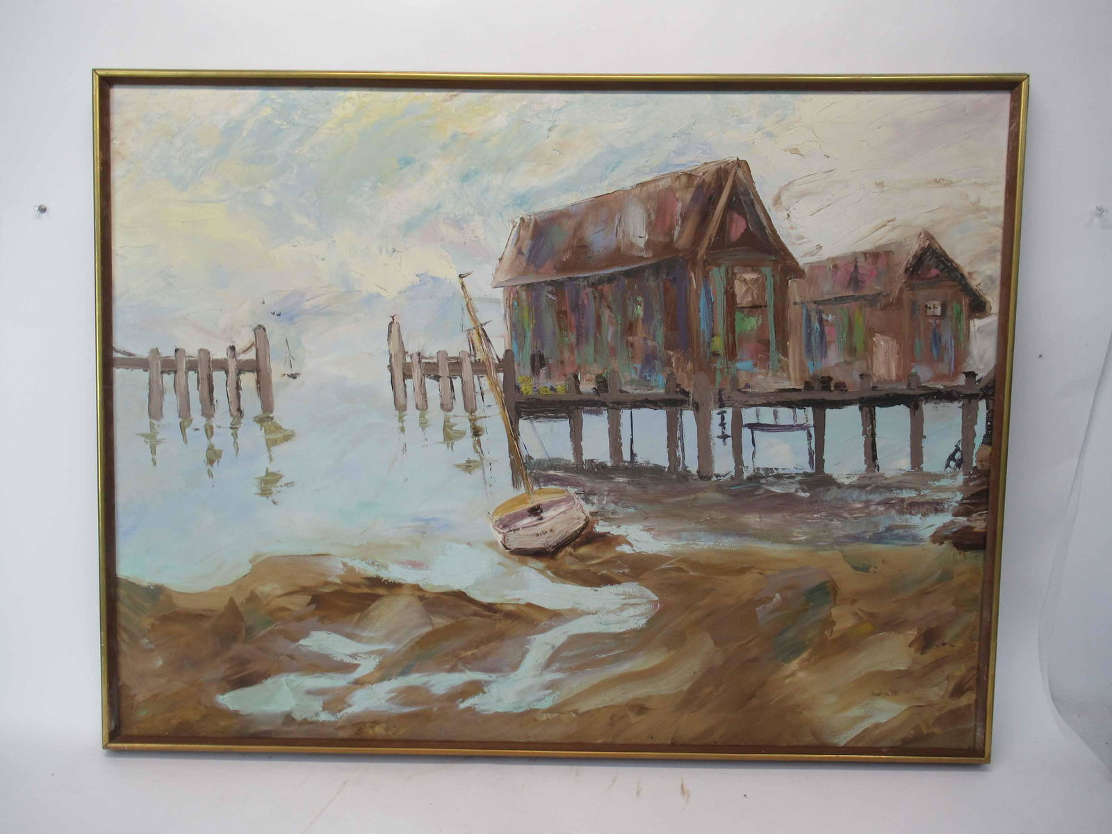 Oil On Canvas of Sailboat: Oil On Canvas of Sail Boat. signed lower right Hacker 72' Used condition. framed size 42" x 32"