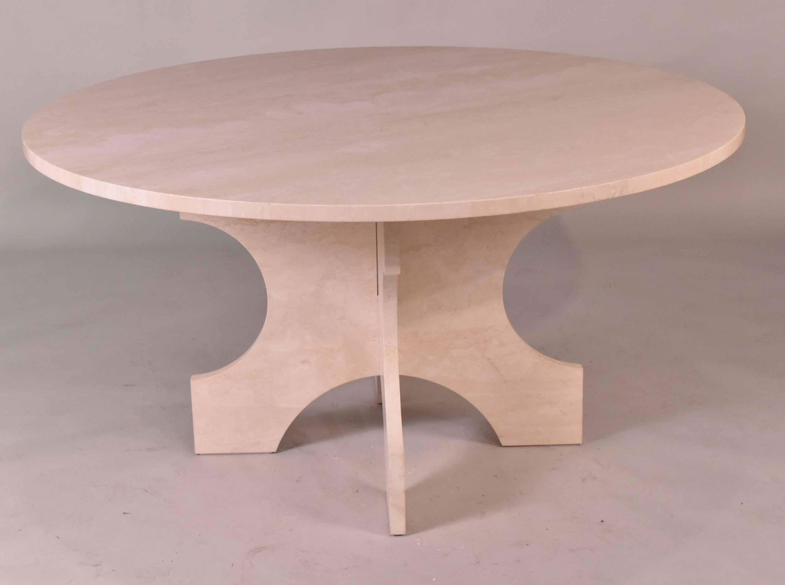Modern Travertine Circulate Table: Balsamo Antiques & Interior Design, custom made. 4'8"dia.