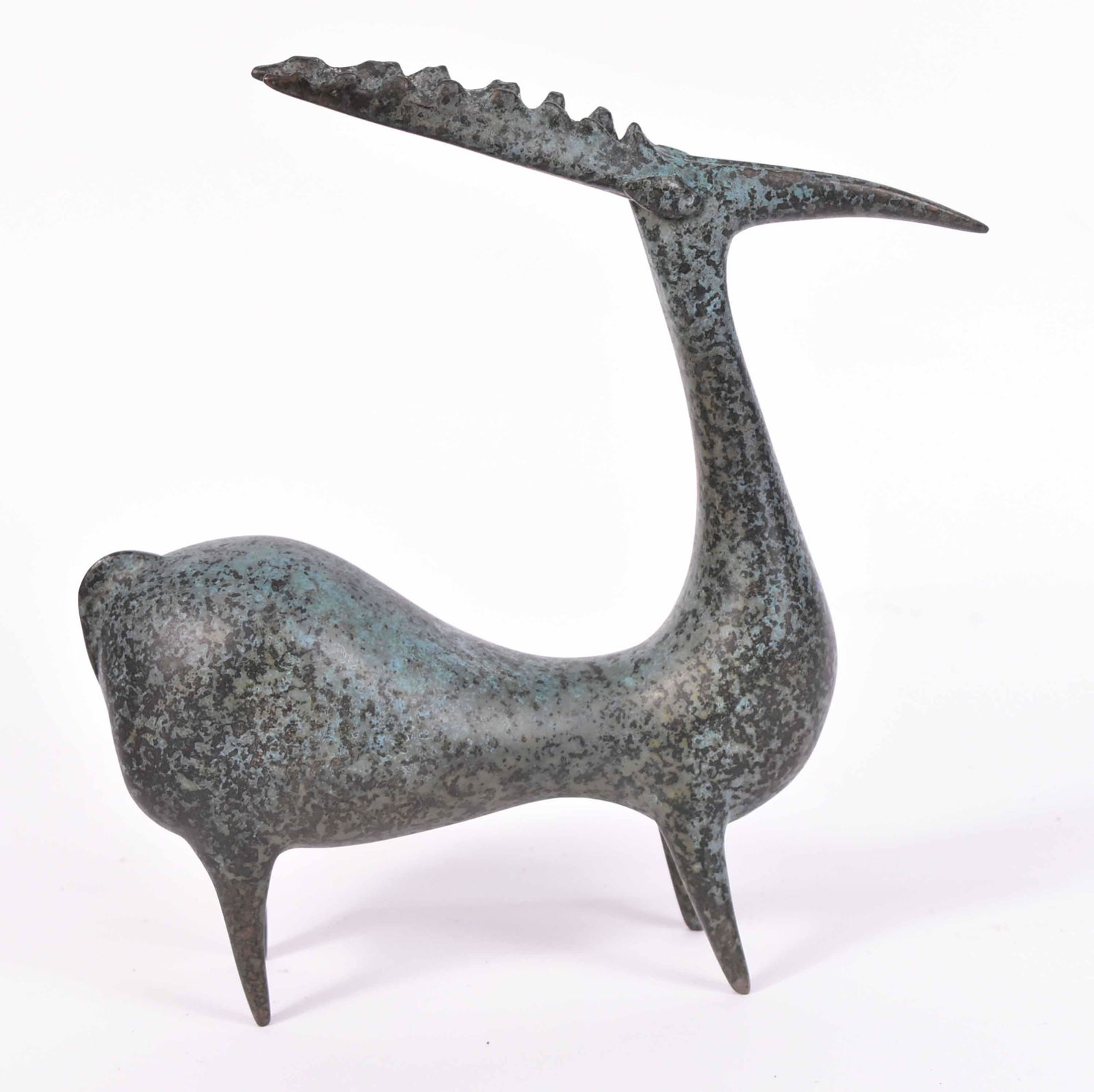 Patinated Bronze "Rhyton Stag" William Morris: (American, b. 1957), Washington, 2004, Signed, dated, and numbered 7/15 9 1/2"h x 9 1/2"w x 3"d Provenance: Property from a Private Collection Illustrated in the New York Times' Real Estate Section, J