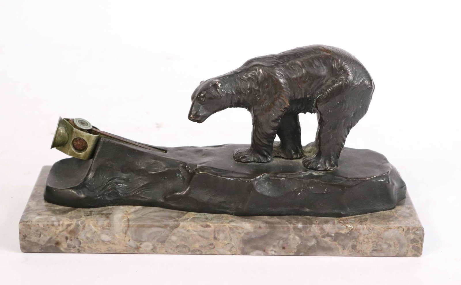Bronze Bear Form Cigar Cutter: Bronze is detached from the marble base.