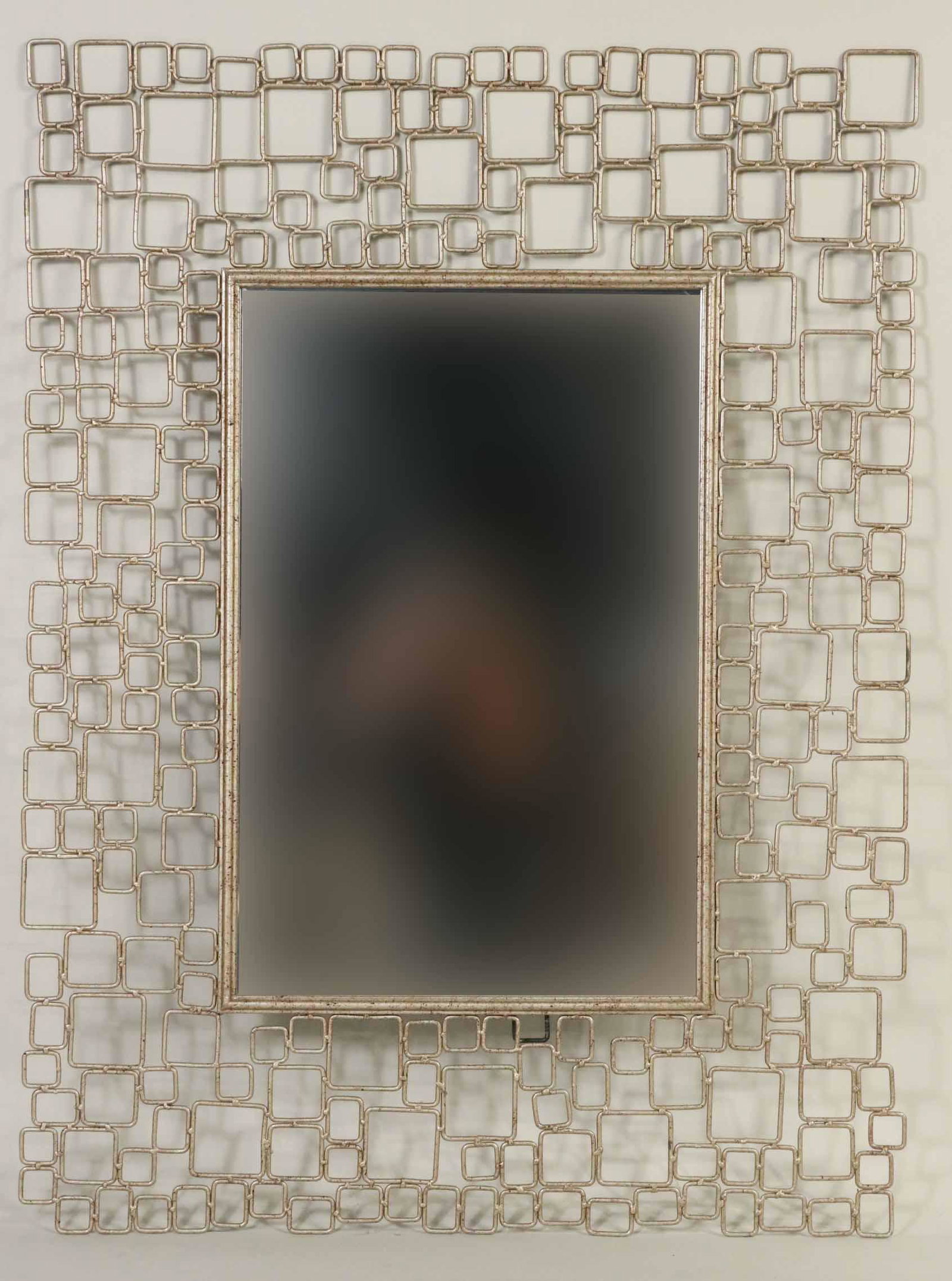 Modern Geometric Silver Painted Metal Mirror: 47"h x 36"w