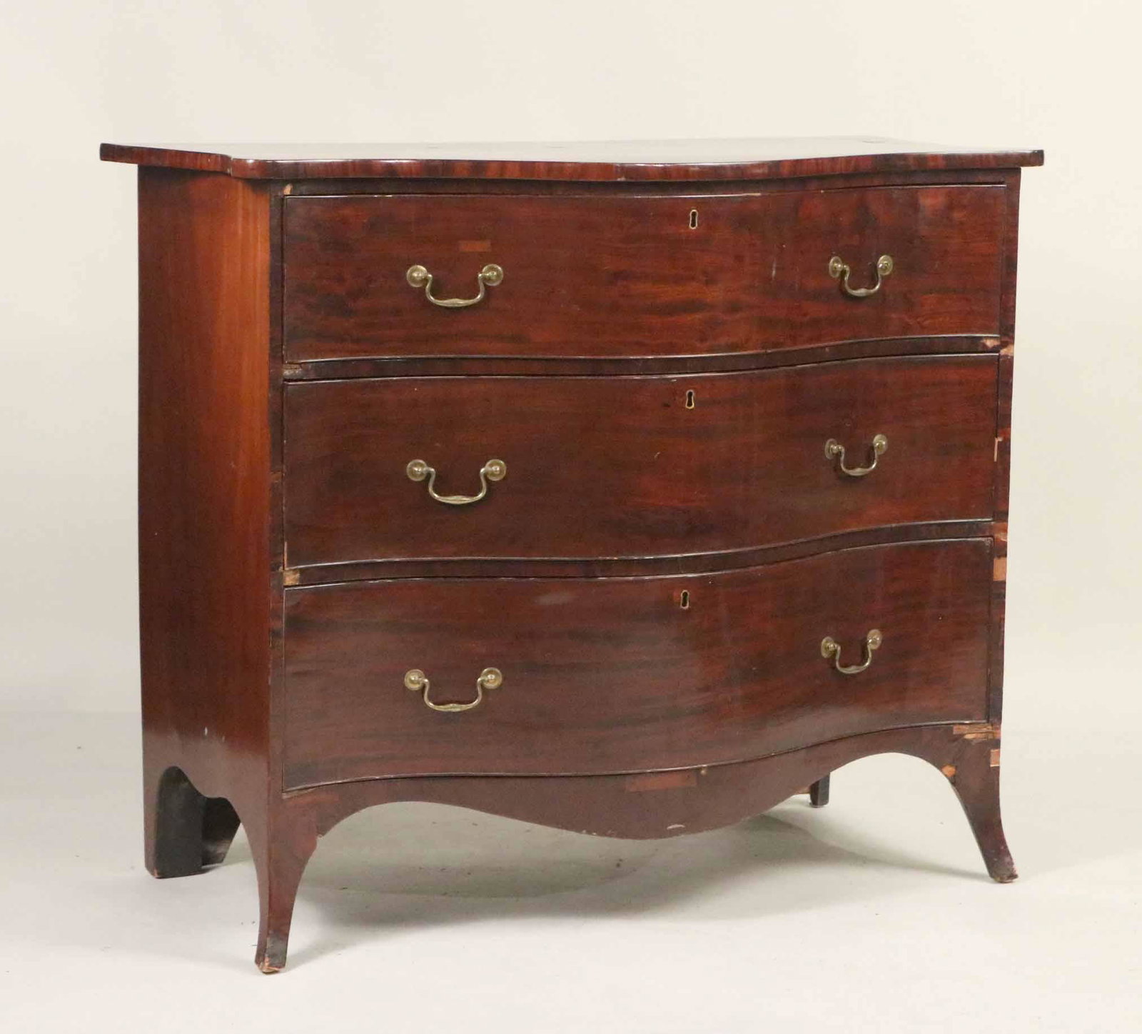 George III Mahogany Chest of Drawers: English, late 18th/19th C. Losses to veneer, and scratches to surface. 39"h x 45"w x 23-1/4"d