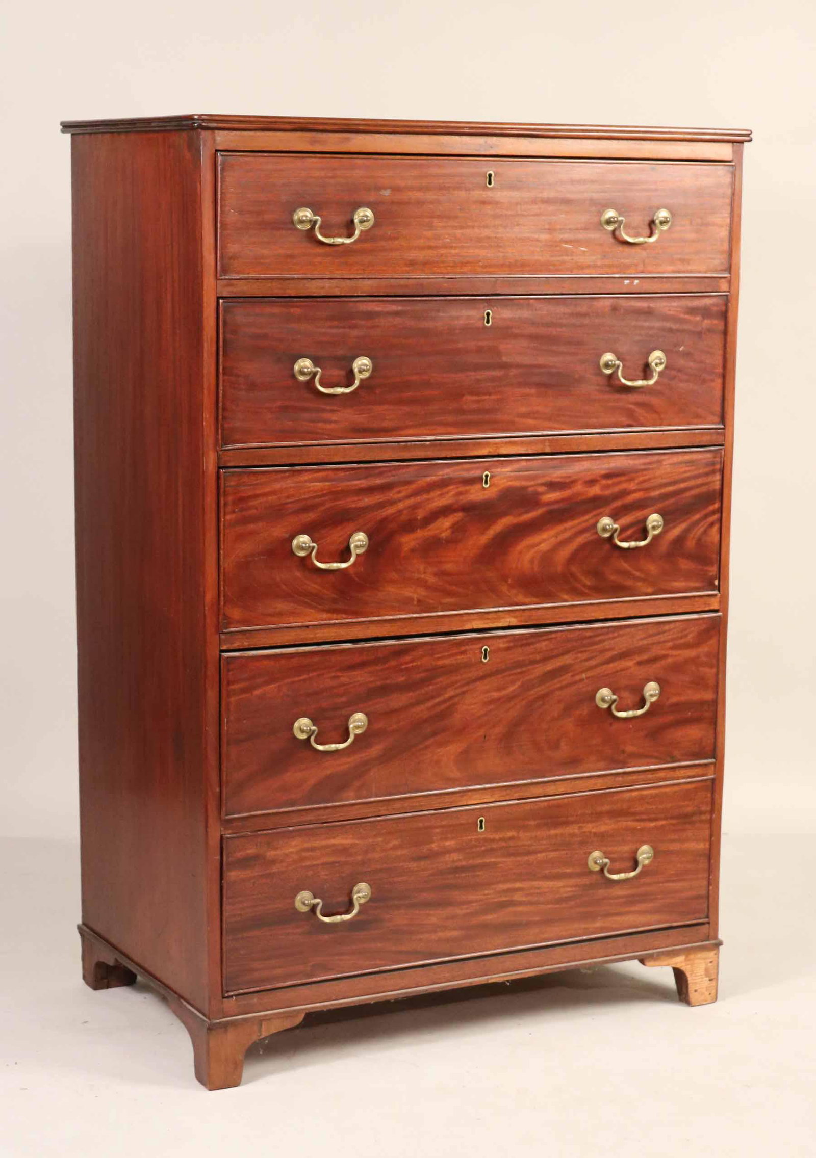 George III Mahogany Tall Chest of Drawers: English, 18th/19th C. 4'8-1/2"h x 37-1/2"w x 21-1/2"d
