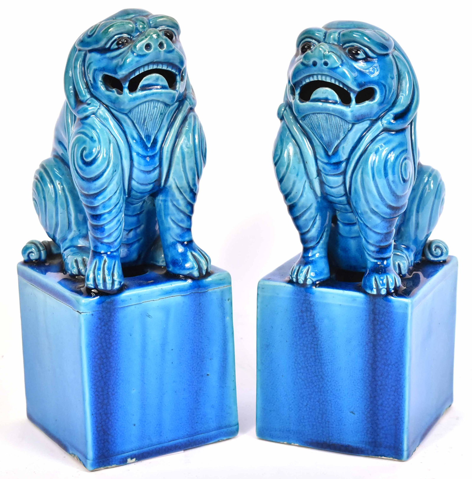 Pair of Chinese Blue-Glazed Ceramic Fu Dogs (1 of 5)