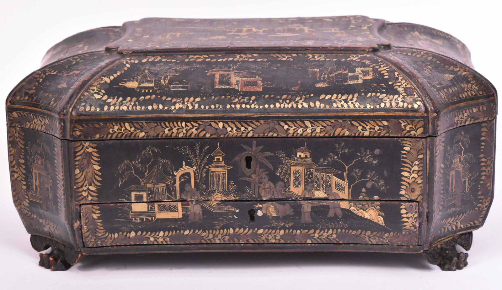 Chinese Export Black Lacquered Sewing Box (1 of 8)