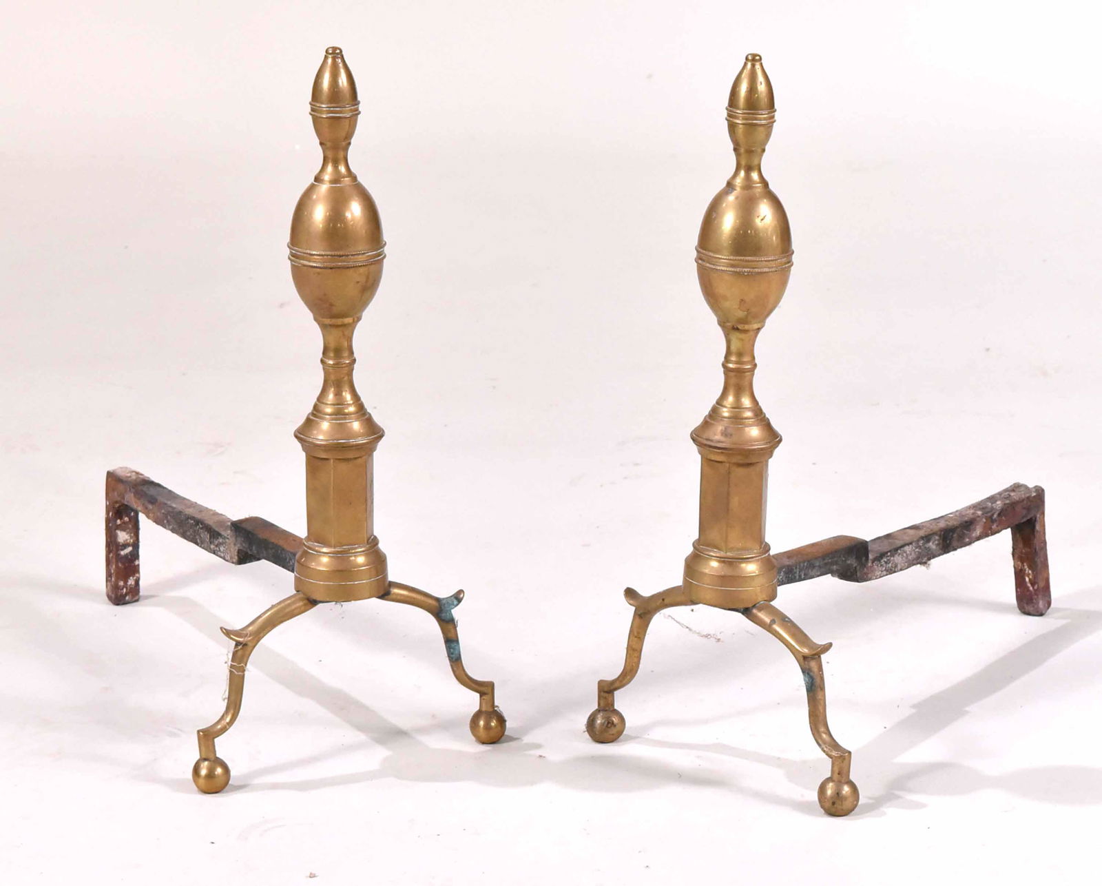 Pair of Federal Double Lemon Top Brass Andirons (1 of 3)