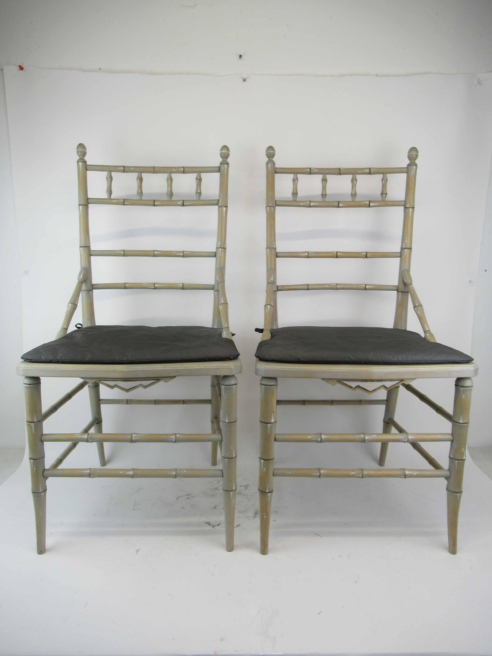 Pair of Bamboo Style Caned Seat Side Chairs (1 of 6)