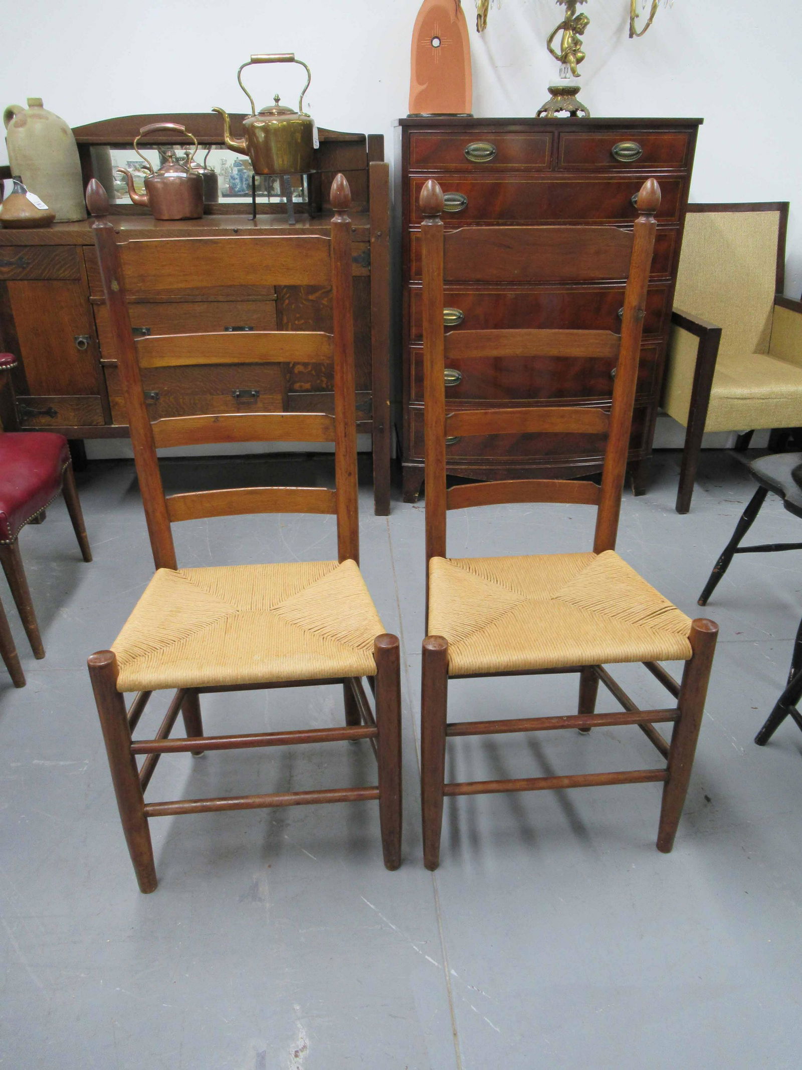 Pair of Antique Rush Seat Ladder Back Side Chairs (1 of 5)
