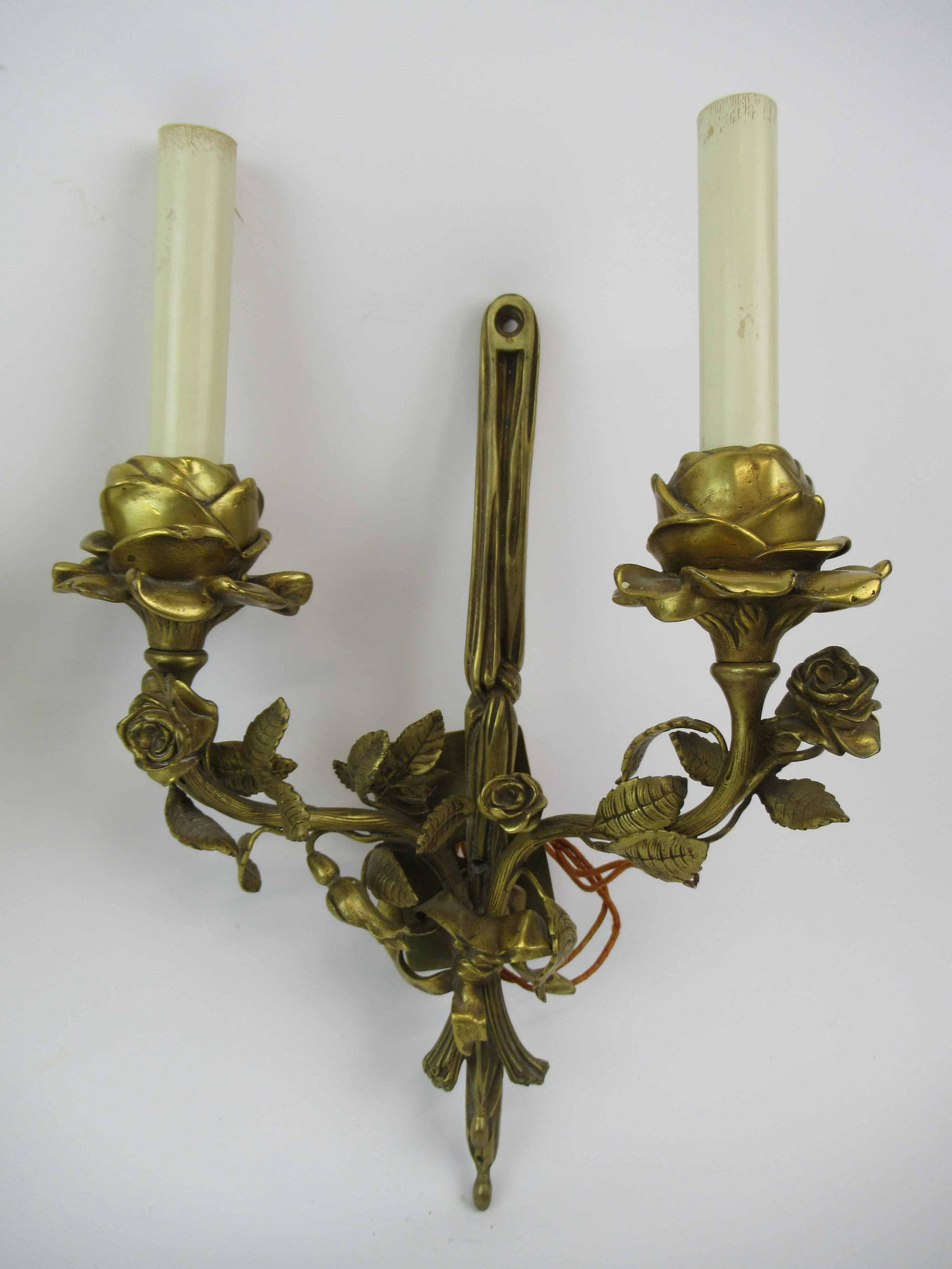 Antique Pair of Bronze Rose Wall Sconces (1 of 5)