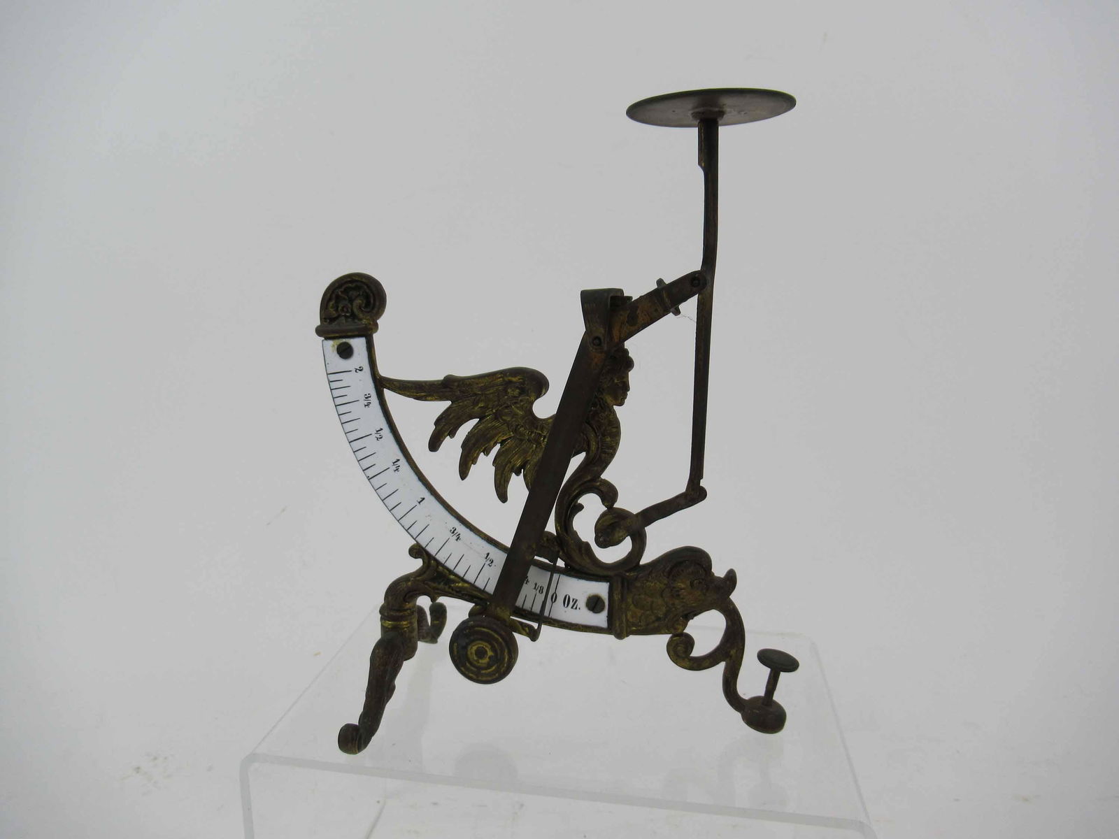 Antique Brass Postal Scale with Enamel Gauge (1 of 4)