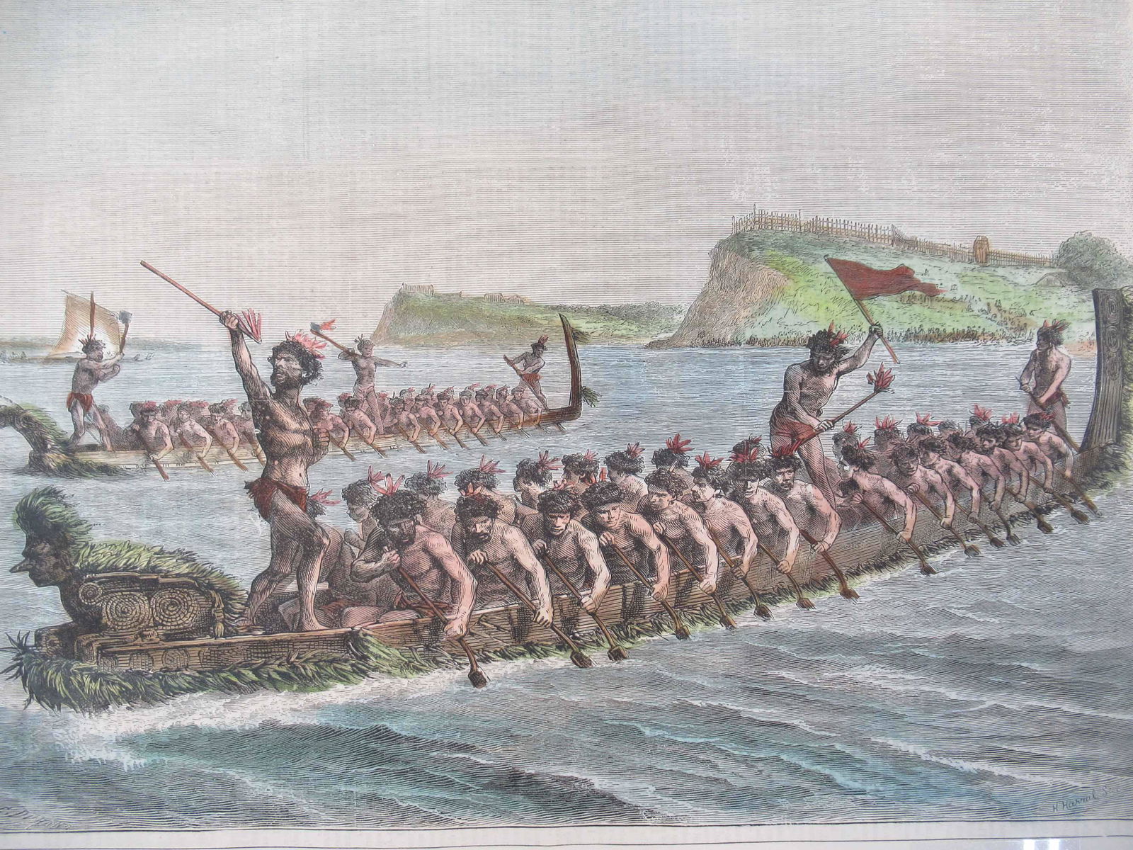 1871 Newspaper Print New Zealand War Canoe Race (1 of 5)