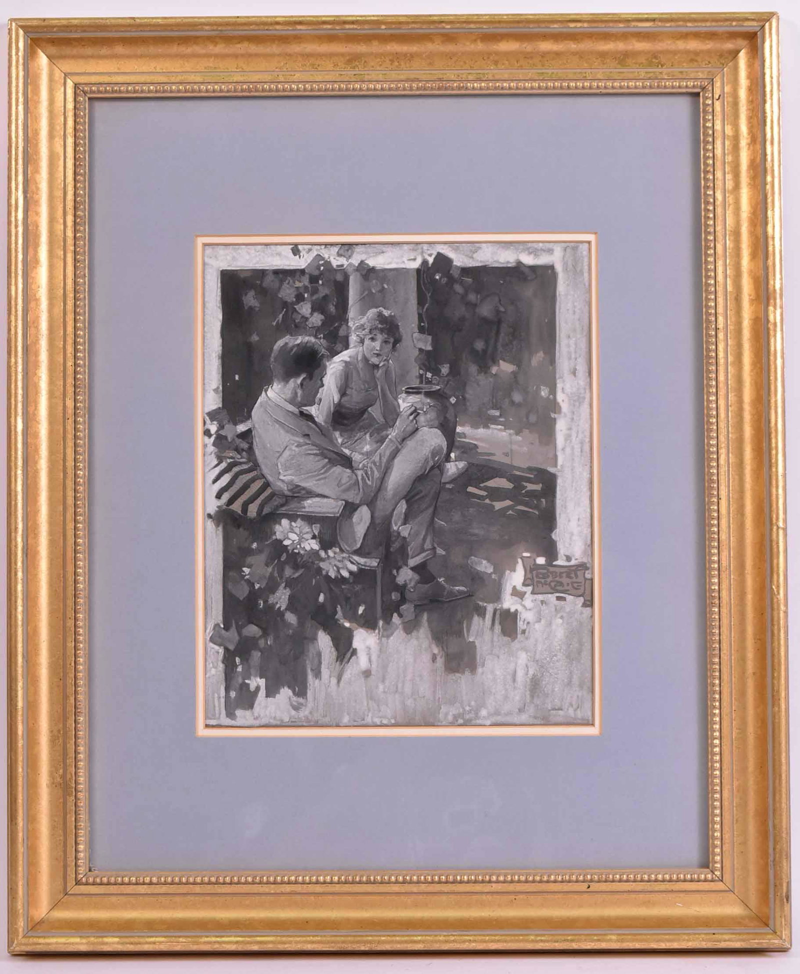 Harper's Bazaar Illustration, "Blue Grass": Signned l.r. "B.Bert McCaie," dated 9/3/18. Sight size: 12"h x 9-3/4"w