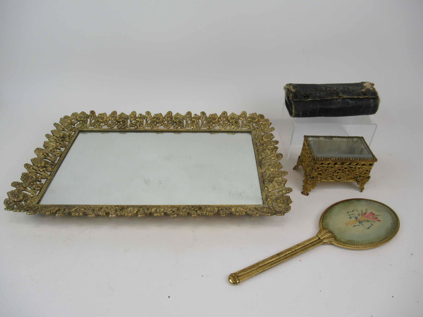 Vintage Gilt Floral Mirrored Vanity Floral Tray (1 of 9)
