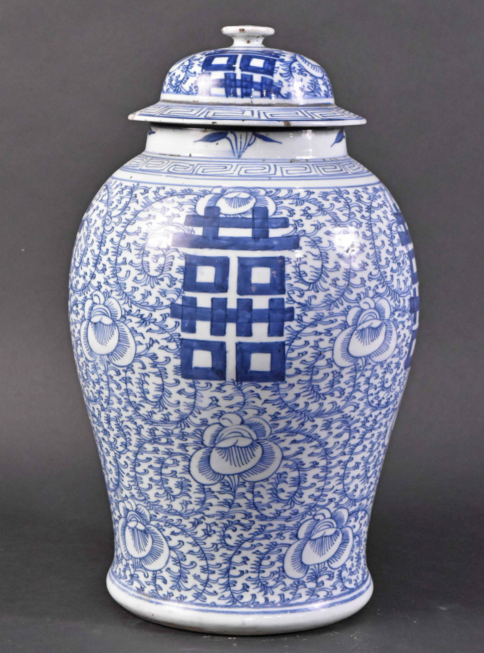 Chinese Blue and White Baluster Form Jar with Lid: Size: 17 1/2"h Property from the Estate of Ralph & Roberta Carpenter.
