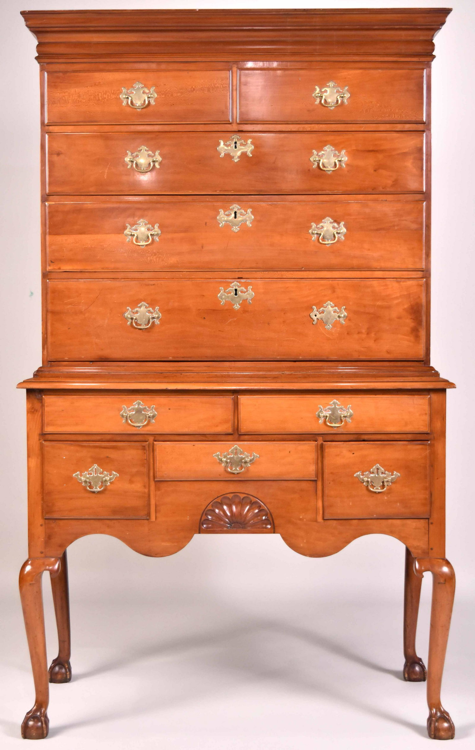 Queen Anne Cherrywood Highboy: Possibly Long Island, 1750-1780 6'-1/2"h x 43-1/2"w x 22"d