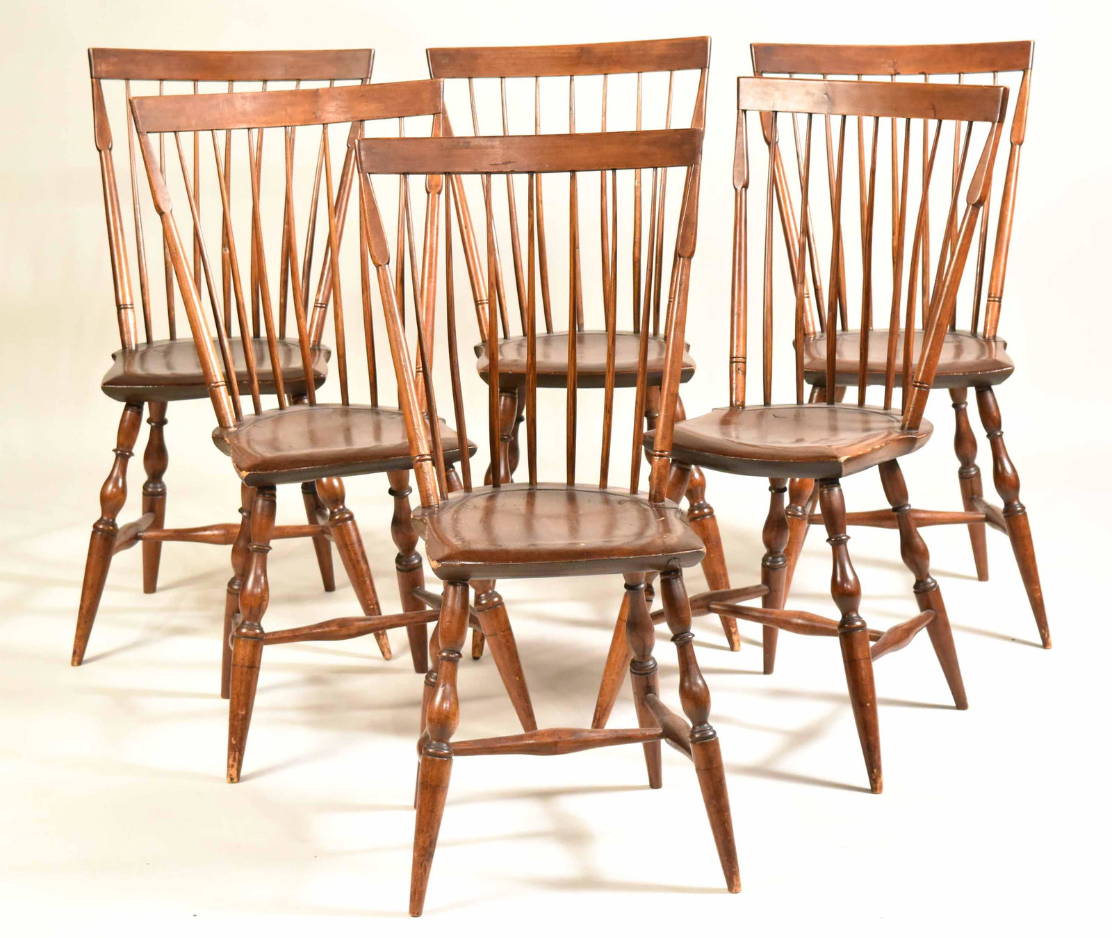 Six Rod-Back Windsor Side Chairs: New England, Possibly Connecticut, 19th C. 36-1/2"h, seat: 14"w x 16"d