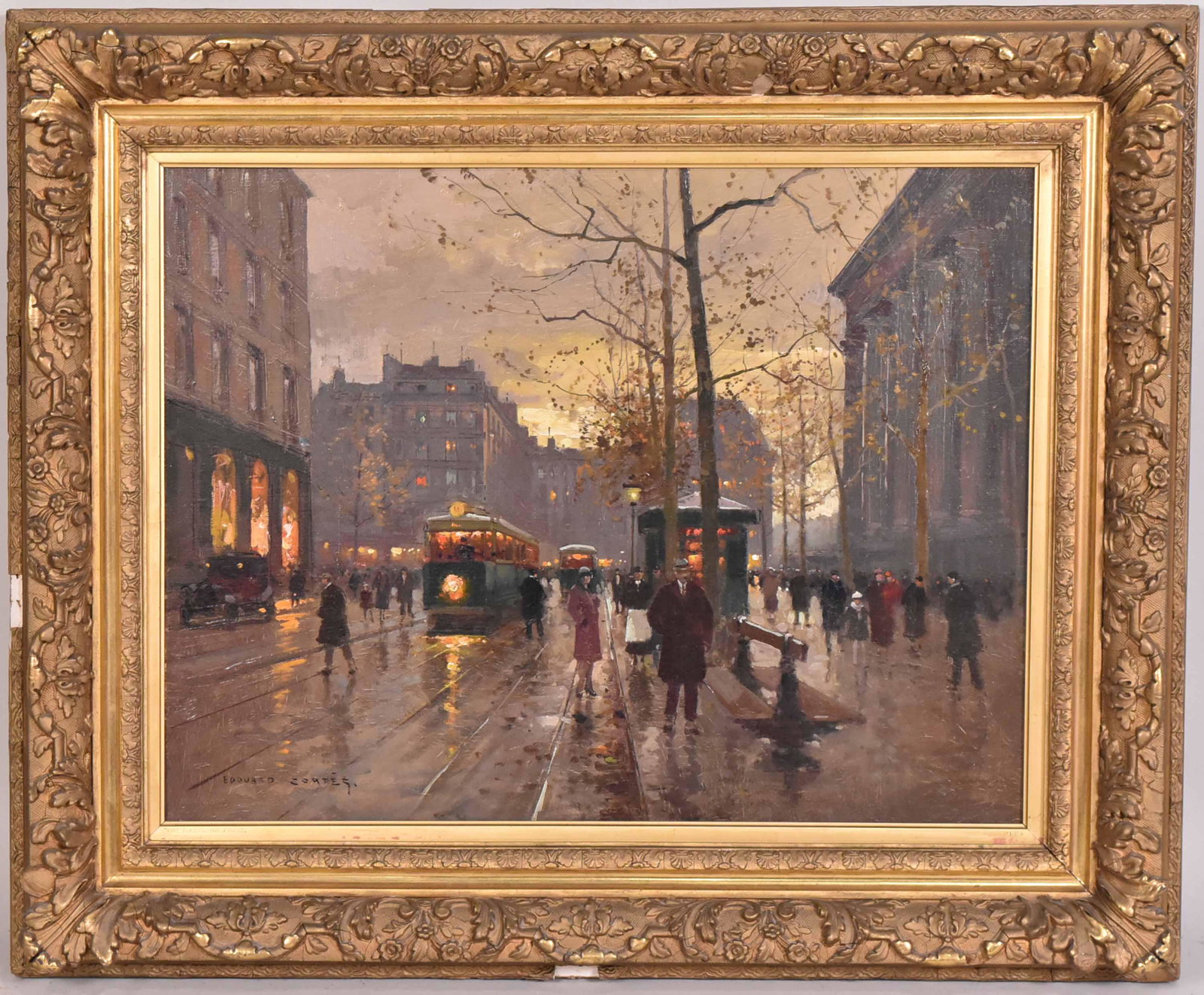 Oil on Canvas, Street Scene, Edouard Cortes: (French, 1882-1969) signed l.l. "Edouard Cortes." Sight size: 19"h x 25"w