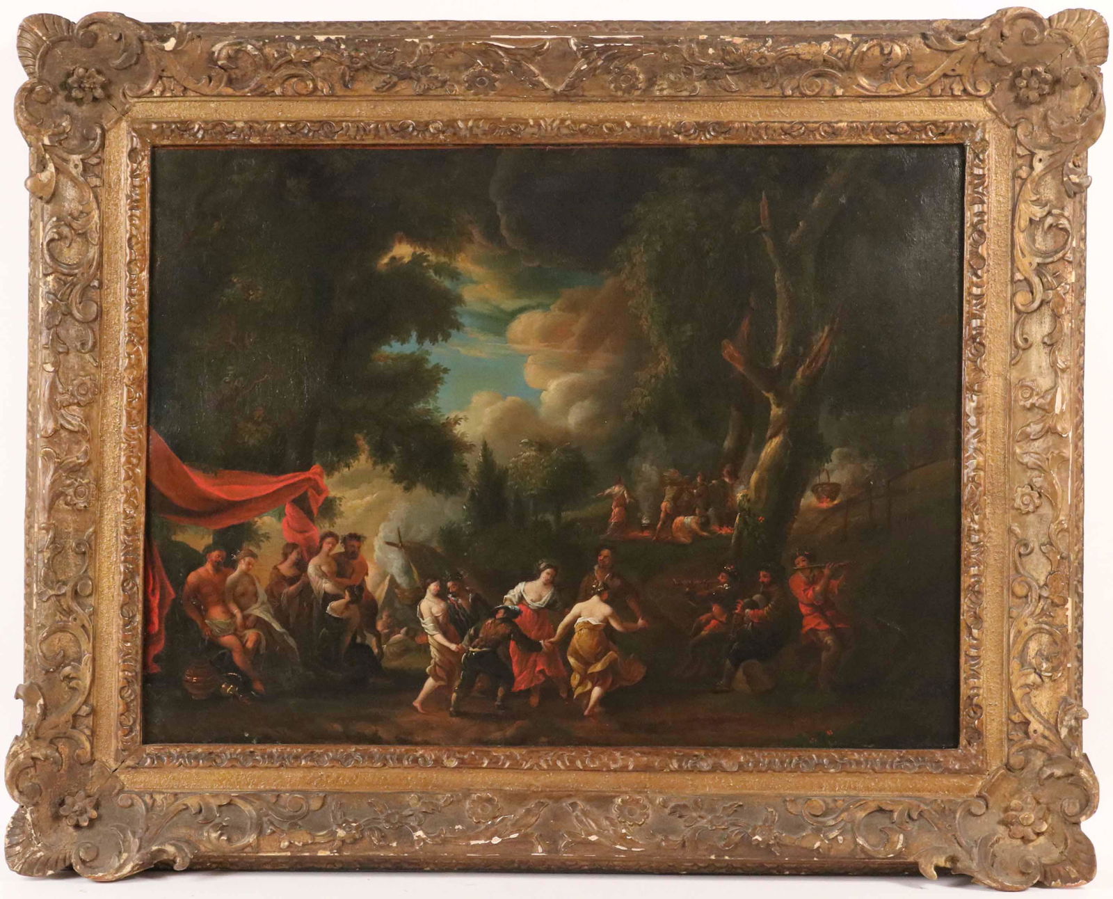 Oil on Canvas, Worshiping the Gods: Dutch School, 17th C. Sight size: 19"h x 26"w Property from the Estate of Ralph & Roberta Carpenter. Walter F. Altschul, 899 Madison Ave., New York, NY $1697.28, 5/11/72.