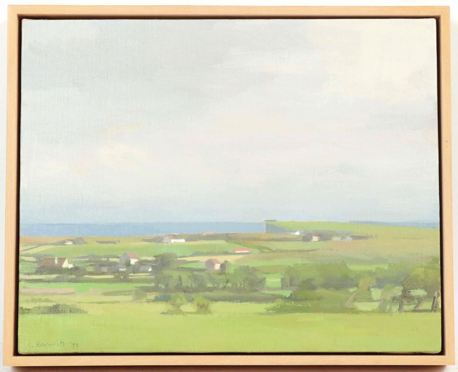 Oil on Linen Landscape Diana Horowitz: Signed and dated l.l. D. Horowitz '99. Verso titled "Morning Towards Downpatrick" 1999. Also signed and dated verso by the artist. Size: 8"h x 10"w