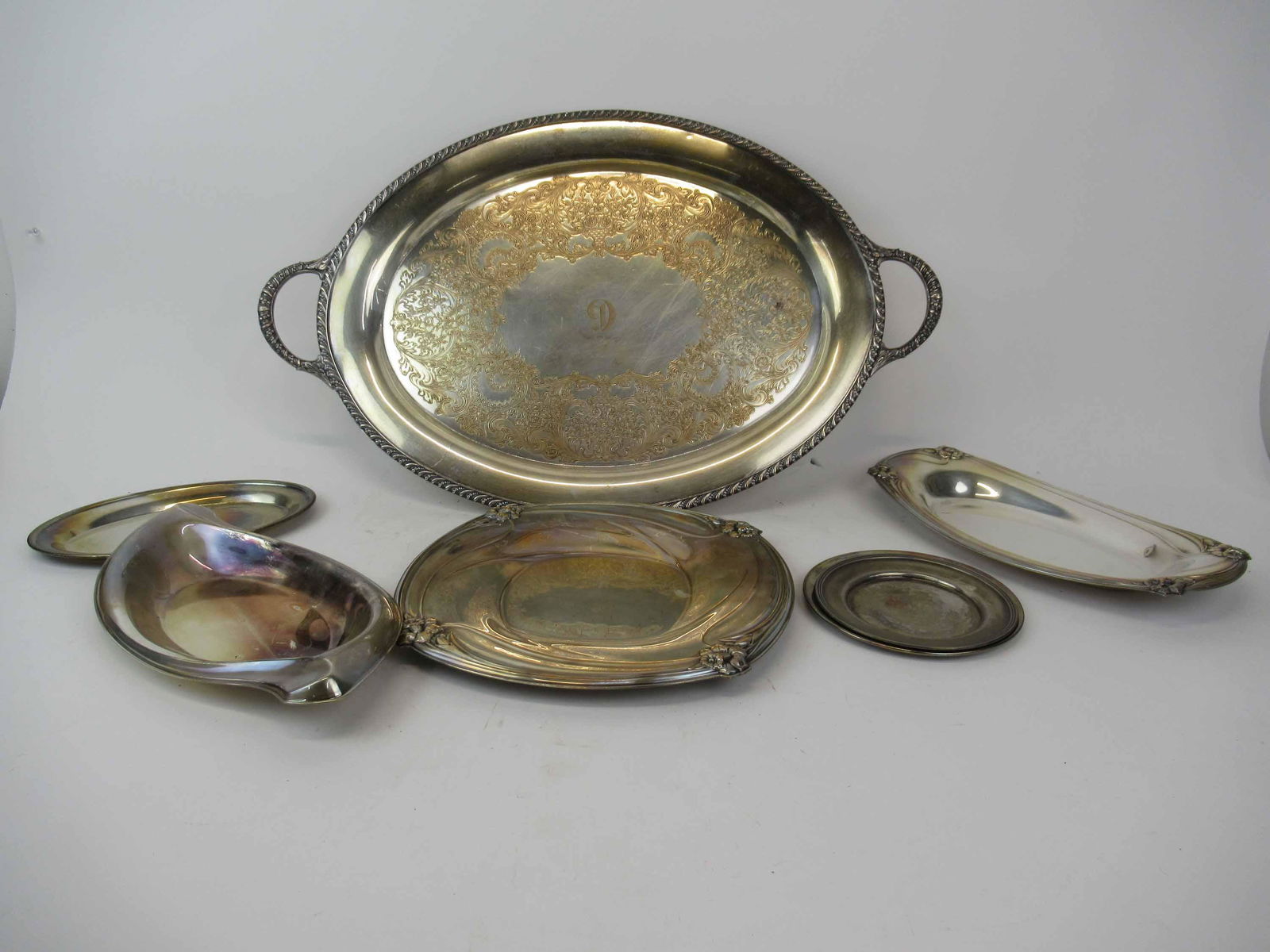 Group of Assorted Silver Plated Serving Trays (1 of 4)