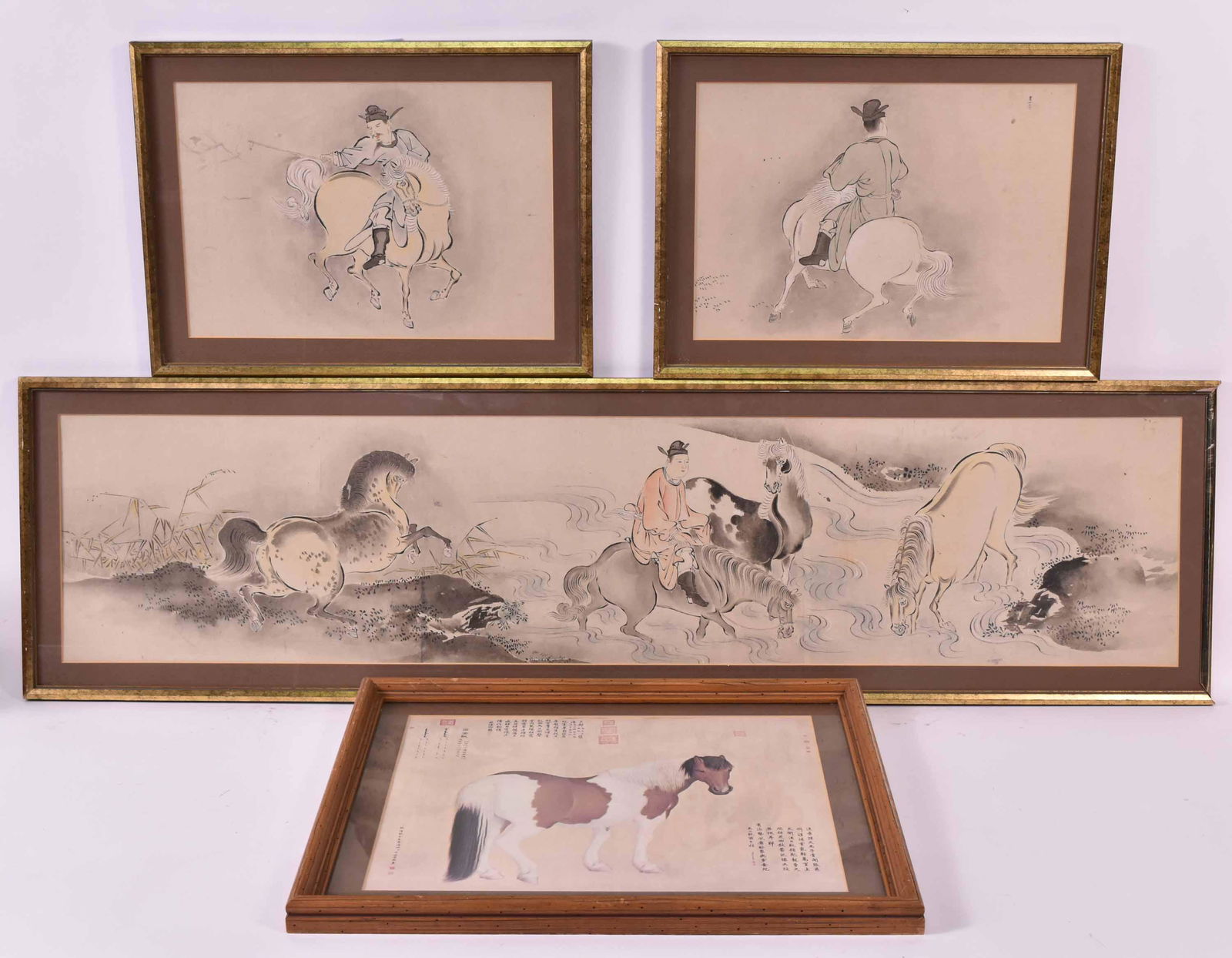 Three Chinese Framed Playtal Horses Ink on Panels (1 of 8)