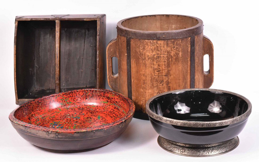 Asian Metal-Mounted Wood Storage Vessel (1 of 15)