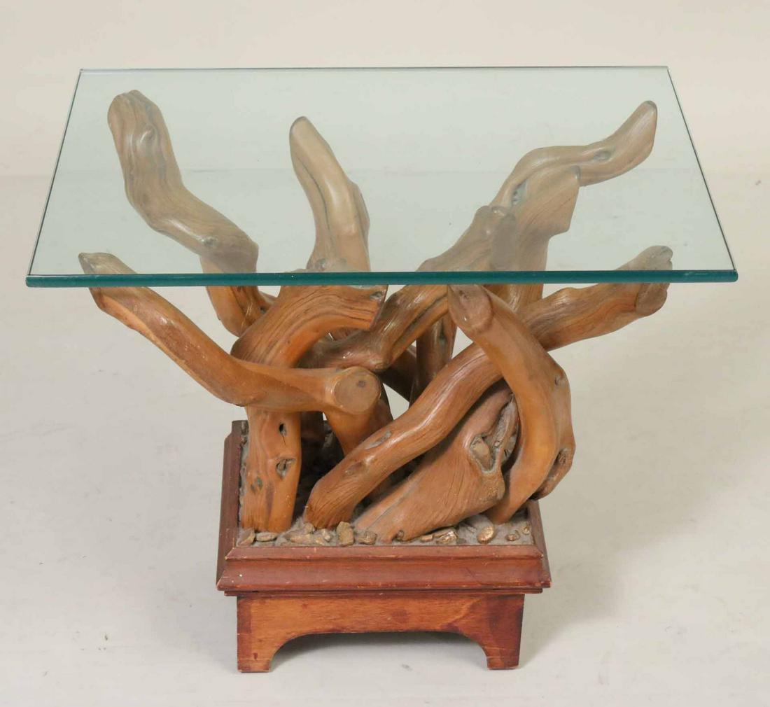 Modern Free Form Wood Glass Top Side Table (1 of 4)