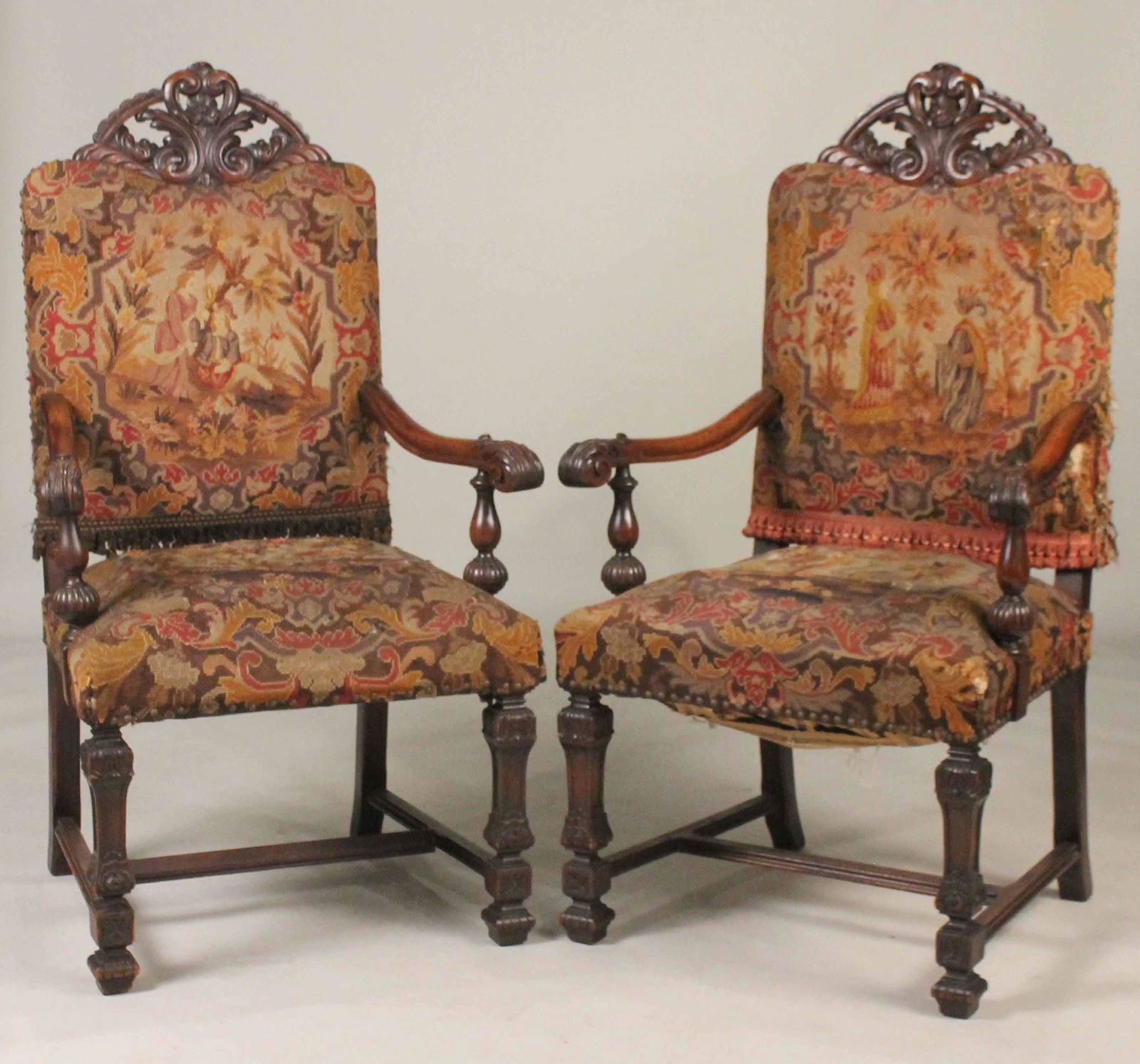 Pair of Baroque Style Oak Library Armchairs (1 of 7)
