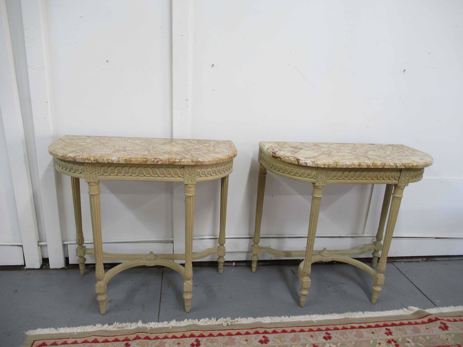 Pair of Louis XVI Marble Top Demilune Tables (1 of 4)